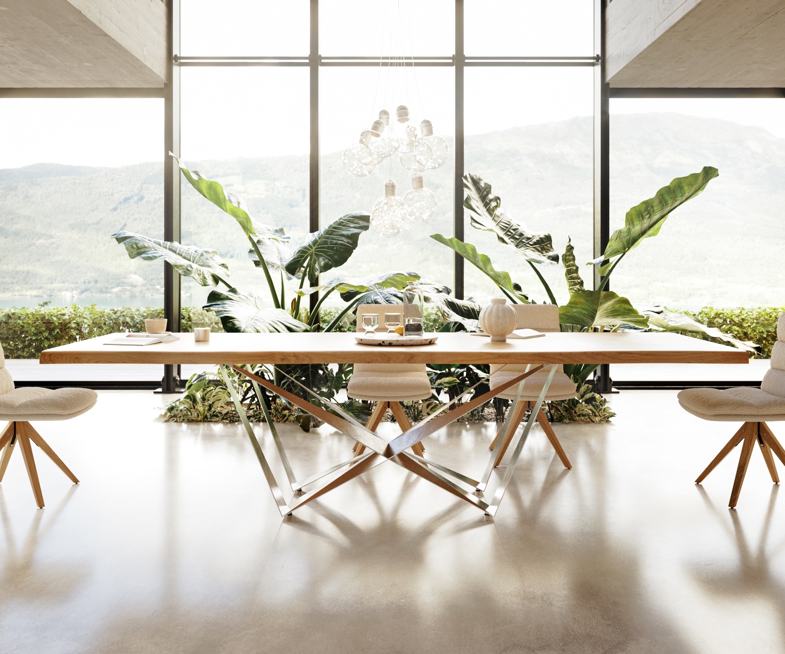 Esstisch Edge 300x100 Eiche Natur Spider Flachstahl Edelstahl Live-Edge 4