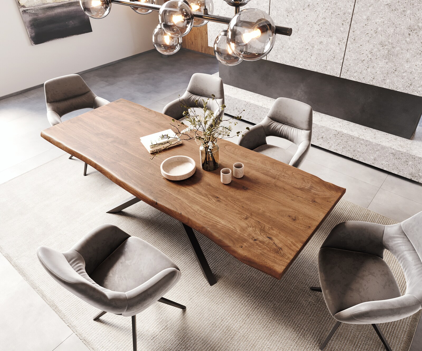 Esstisch Edge 260x100 XL Akazie Braun Kreuzgestell Rechteck Schwarz Live-Edge 3