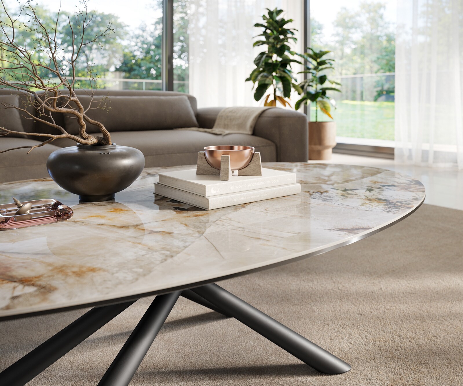 Couchtisch Edge Oval 140x80 cm Keramik Patagonia Poliert Sarity Metall Schwarz 5