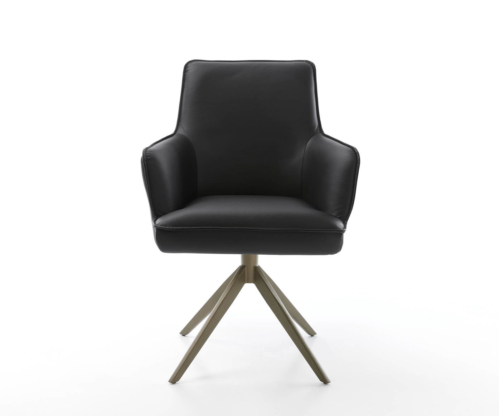 Drehstuhl Heira-Flex mit Armlehnen Echt-Leder Schwarz Kreuzgestell breit Effektfinish Titan 360° drehbar Taschenfederkern 2