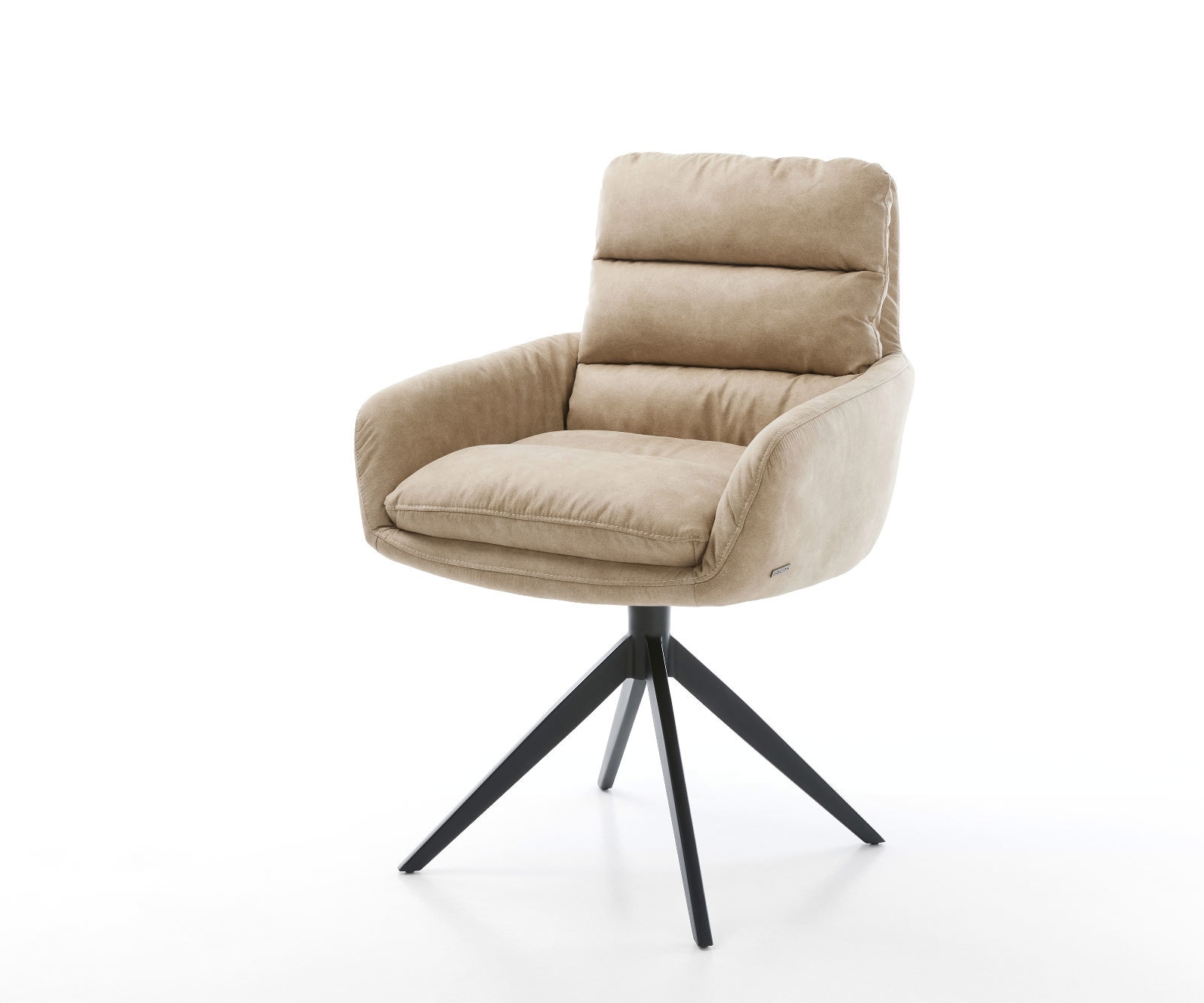 Esszimmerstuhl Abelia-Flex mit Armlehnen Mikrofaser Beige Vintage Kreuzgestell breit Schwarz