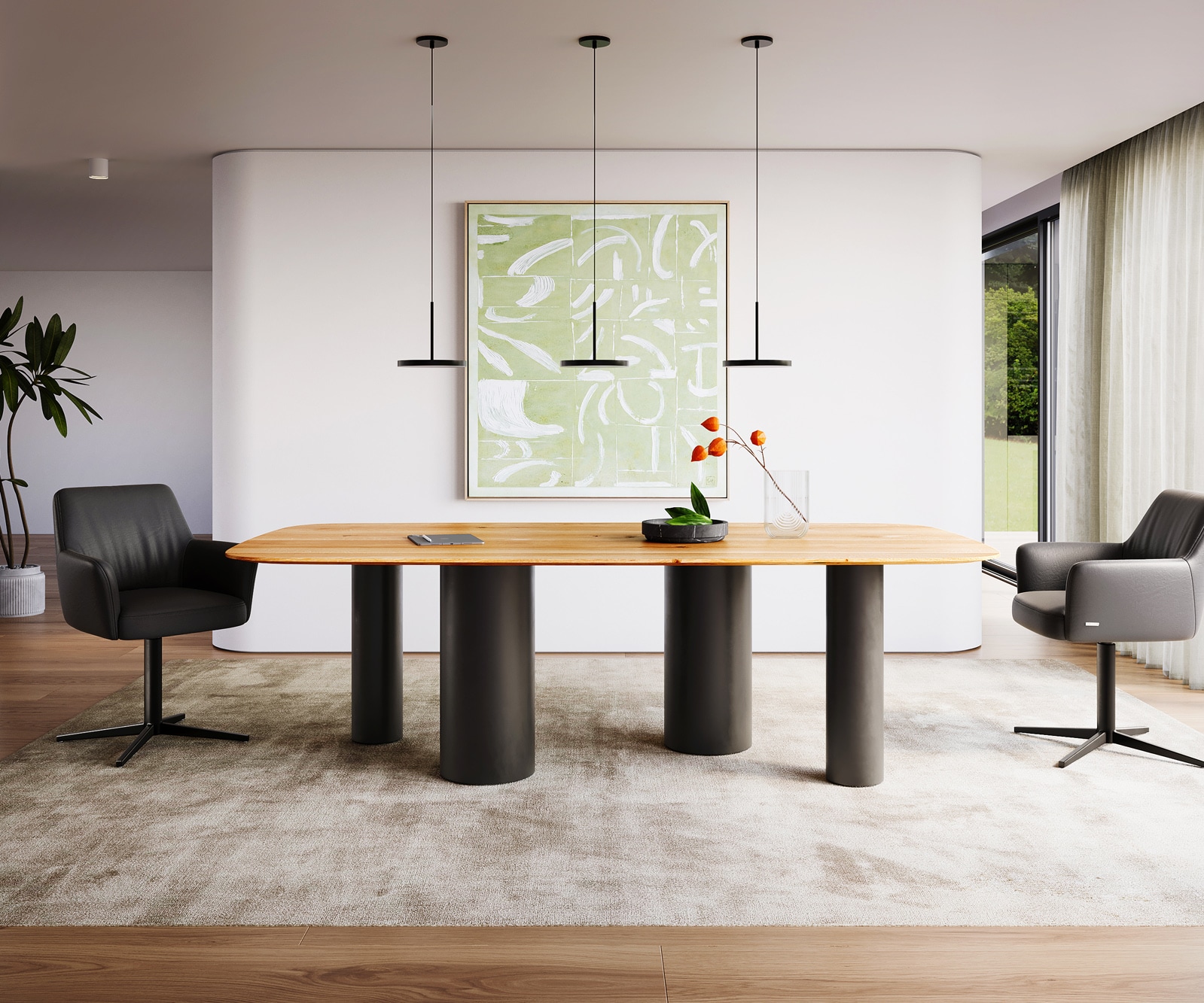 Esstisch Edge Boot 240x120x2,5-3 Eiche Natur Pilier Metall Schwarz Schweizer Kante 1 Esstisch Edge Boot 240x120x2,5-3 Eiche Natur Pilier Metall Schwarz Schweizer Kante 1