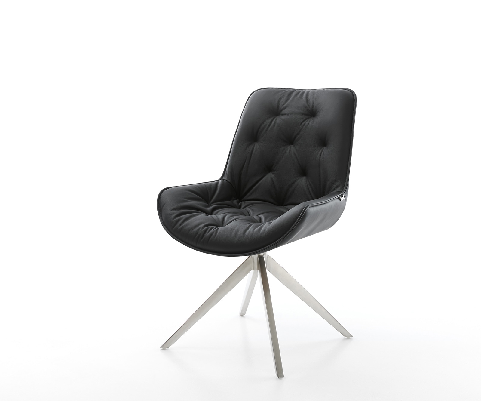 Esszimmerstuhl Taimi-Flex Echt-Leder Schwarz Kreuzgestell breit Edelstahl Esszimmerstuhl Taimi-Flex Echt-Leder Schwarz Kreuzgestell breit Edelstahl