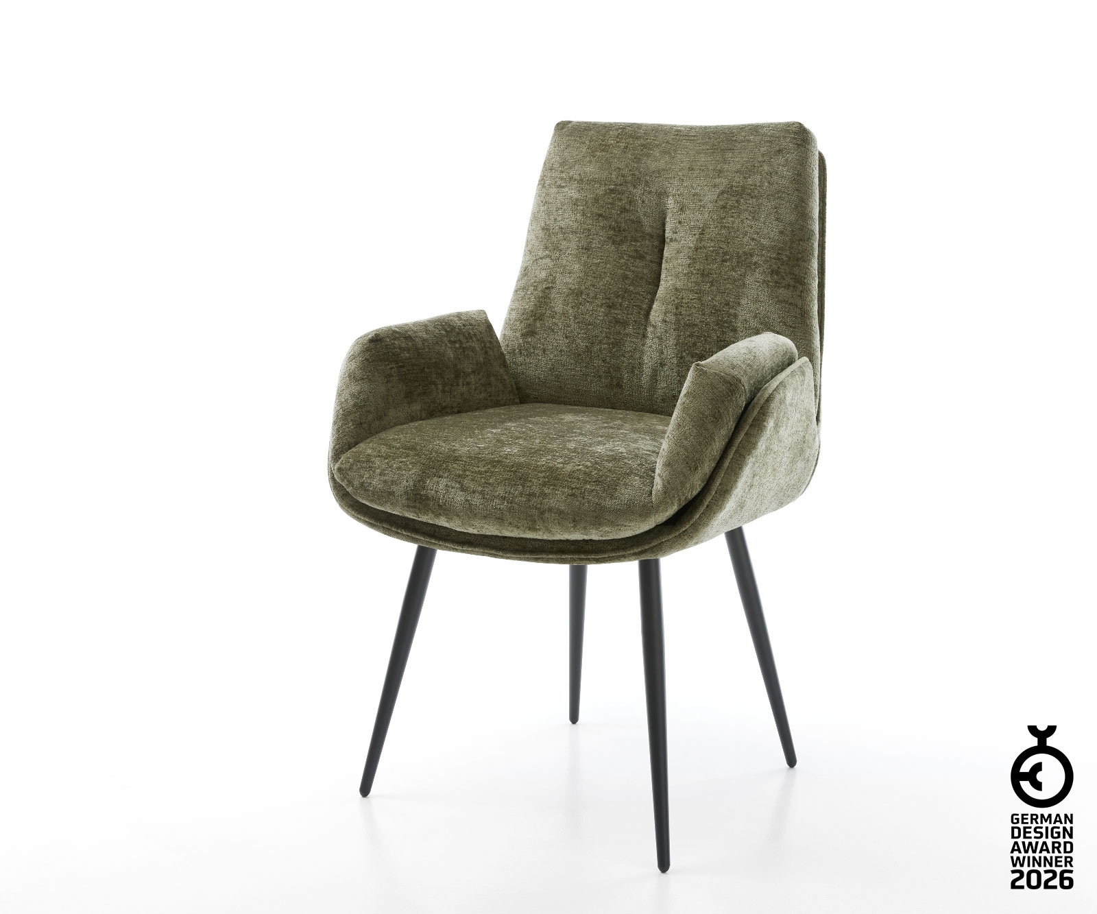 Esszimmerstuhl Clea-Flex Chenille Olive 4-Fuß konisch Schwarz günstig online kaufen