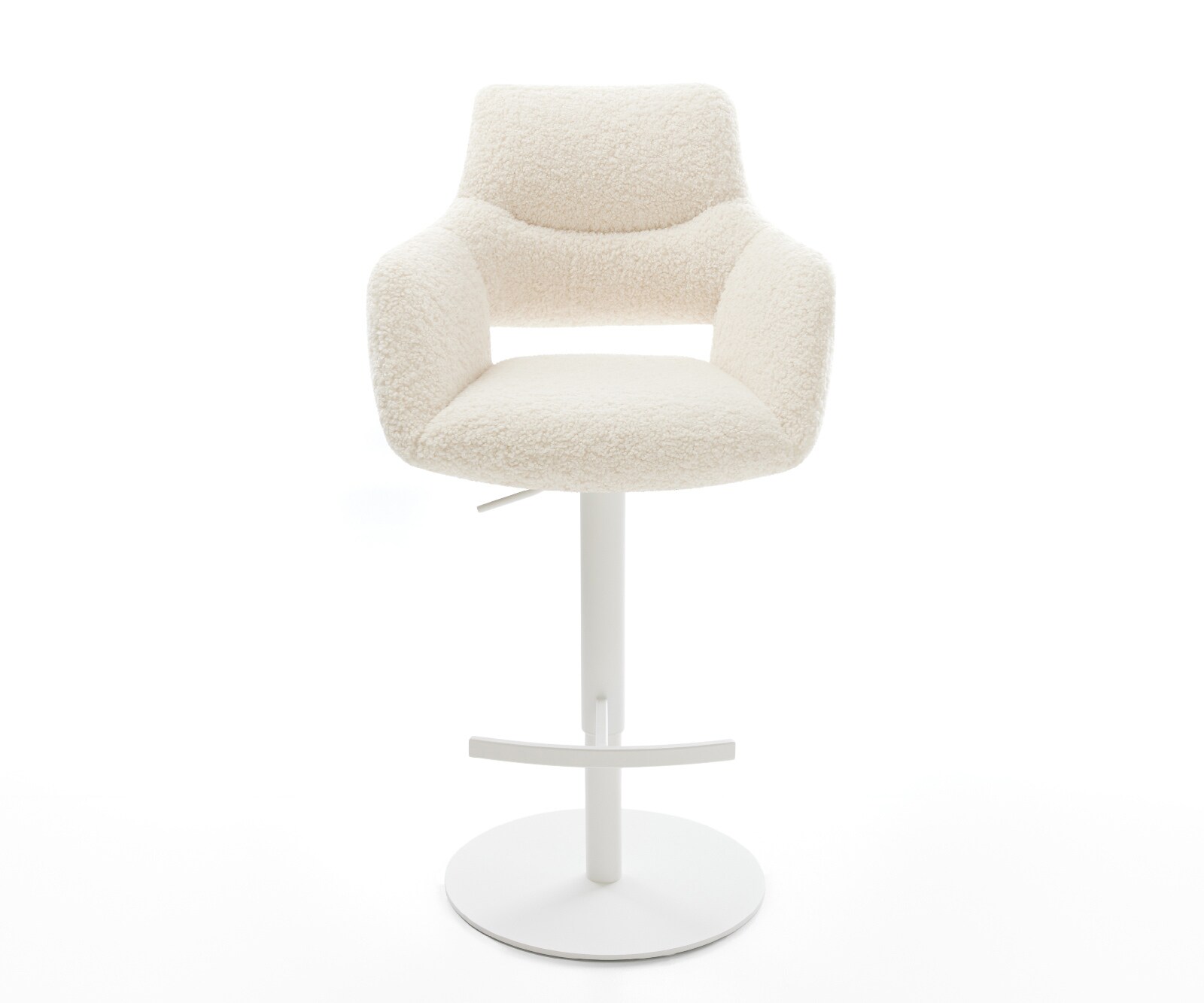 Barstuhl Yago-Flex Teddystoff Beige Drehfuß höhenverstellbar Metall Weiß Taschenfederkern 1