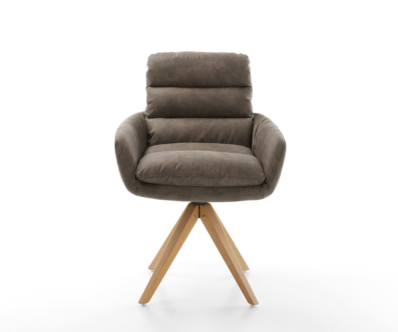 Esszimmerstuhl Abelia-Flex mit Armlehnen Mikrofaser Taupe Vintage Holzgestell kantig Natur 1