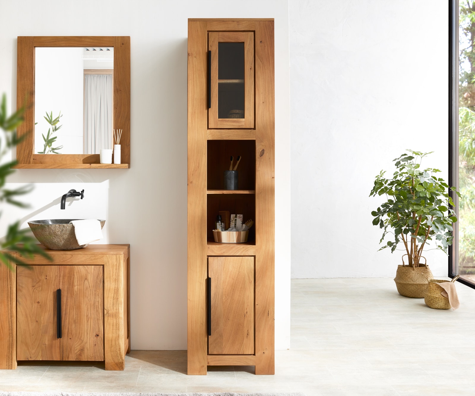 Hochschrank Solidu 45x185 cm Akazie Natur 1 Hochschrank Solidu 45x185 cm Akazie Natur 1