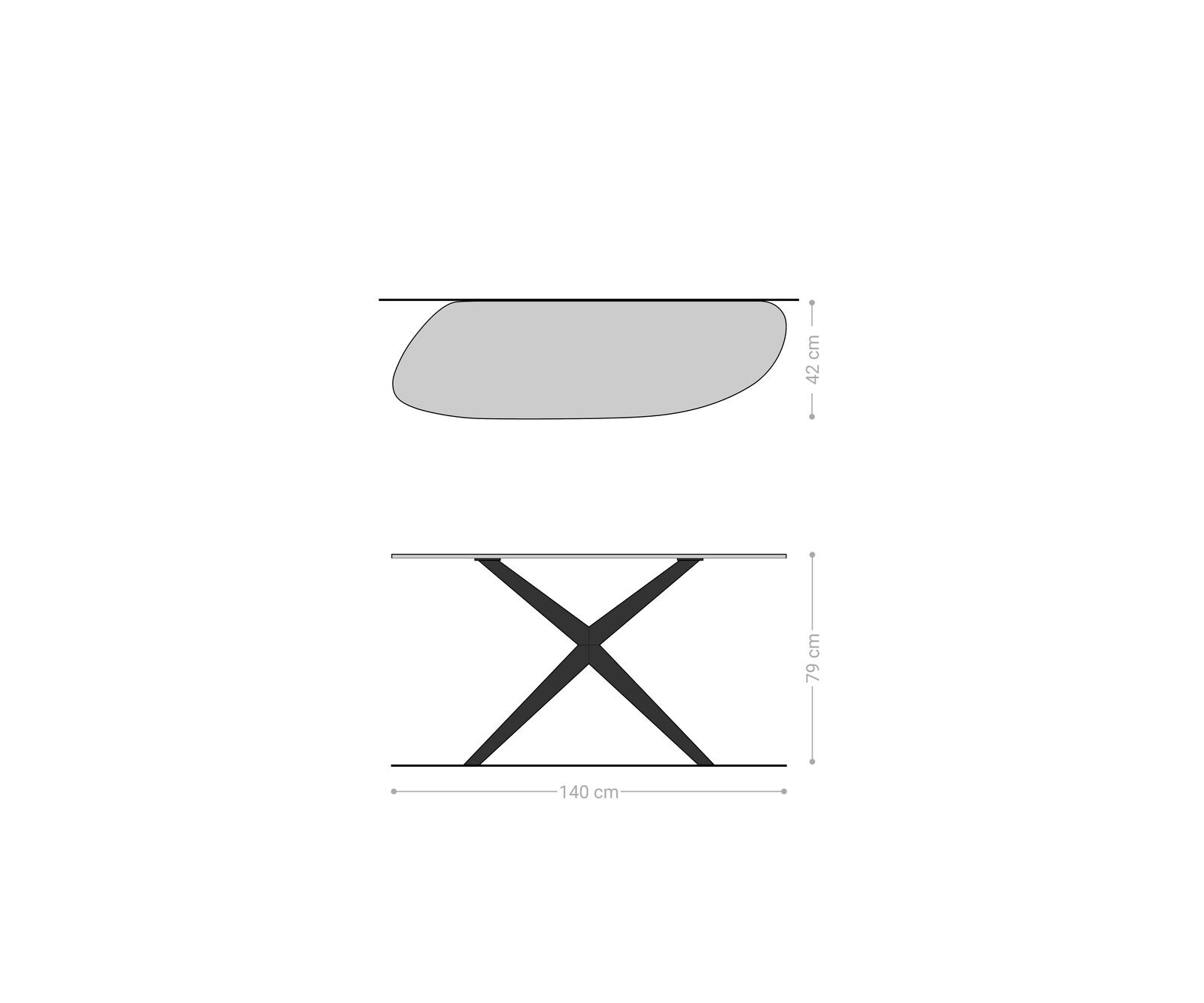 Konsolentisch Edge Organisch 140x40 cm Keramik Beton Grau Estelo Metall Effektfinish Titan 8