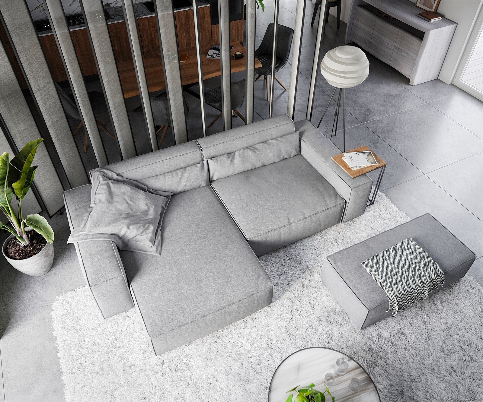 Ecksofa Sirpio XL 270x170 cm Mikrofaser Grau Recamiere variabel mit Hocker 3