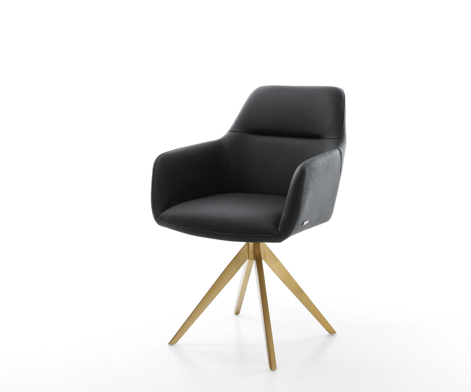 Drehstuhl Pejo-Flex Echt-Leder Schwarz Kreuzgestell kantig Gold 180° drehbar
