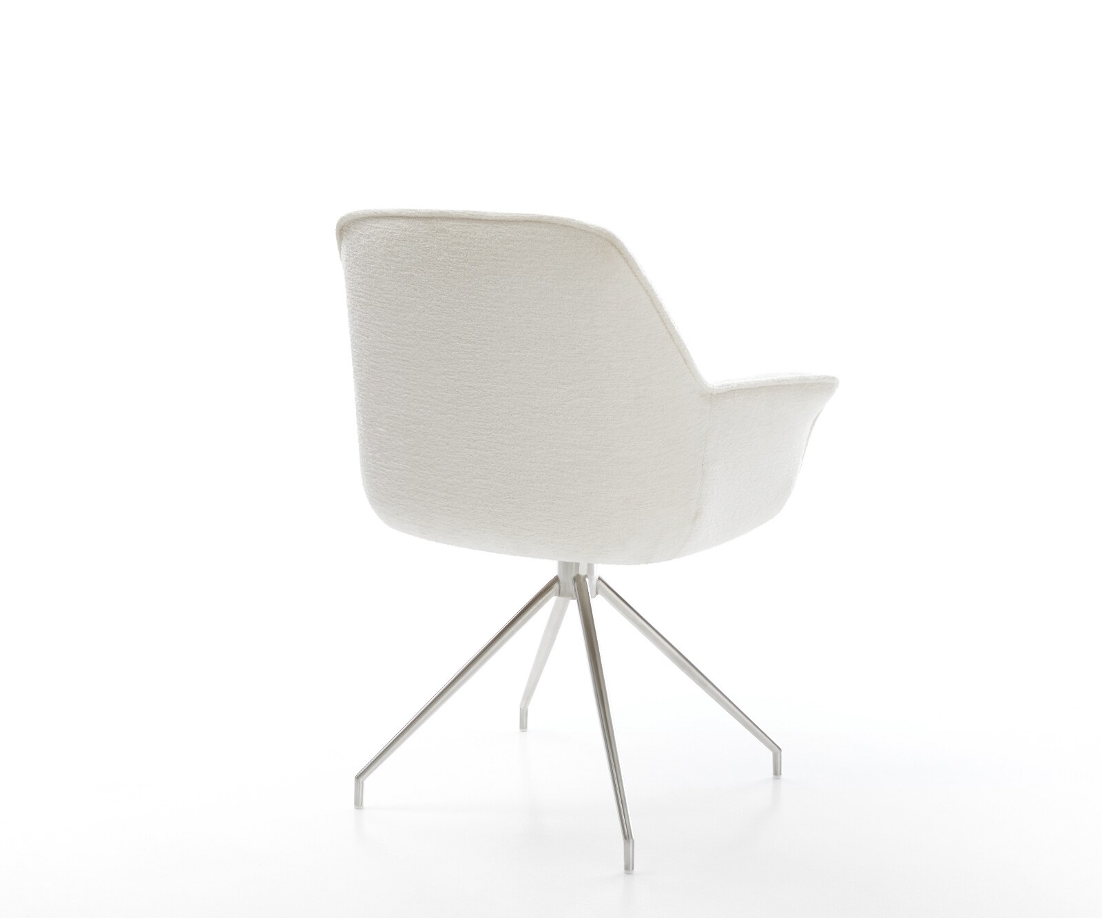 Esszimmerstuhl Keila-Flex mit Armlehnen Bouclé Soft Beige Kreuzgestell konisch Edelstahl 4