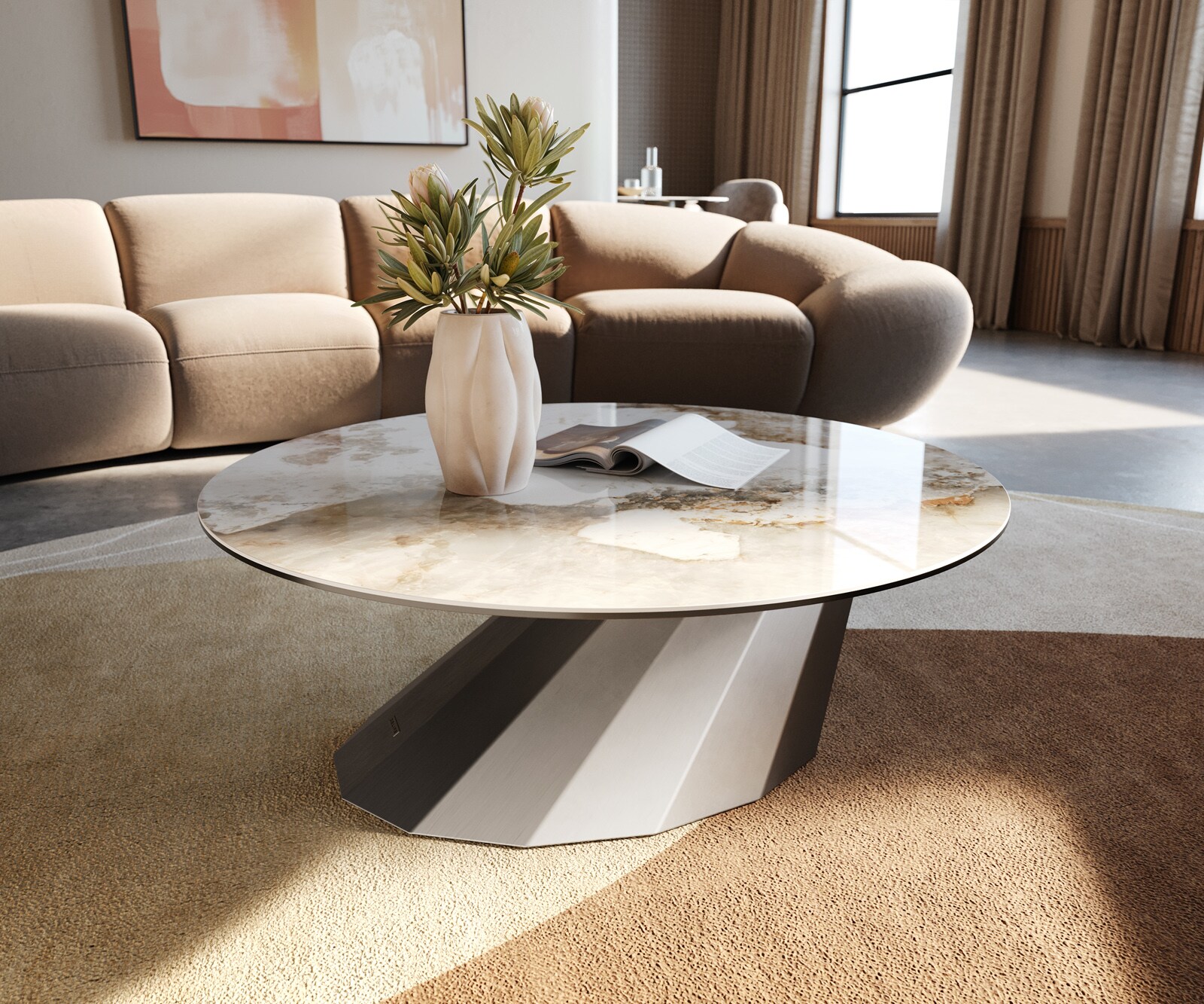 Couchtisch Edge Rund 90x90 cm Keramik Minas Melange Parabi Edelstahl gebürs günstig online kaufen