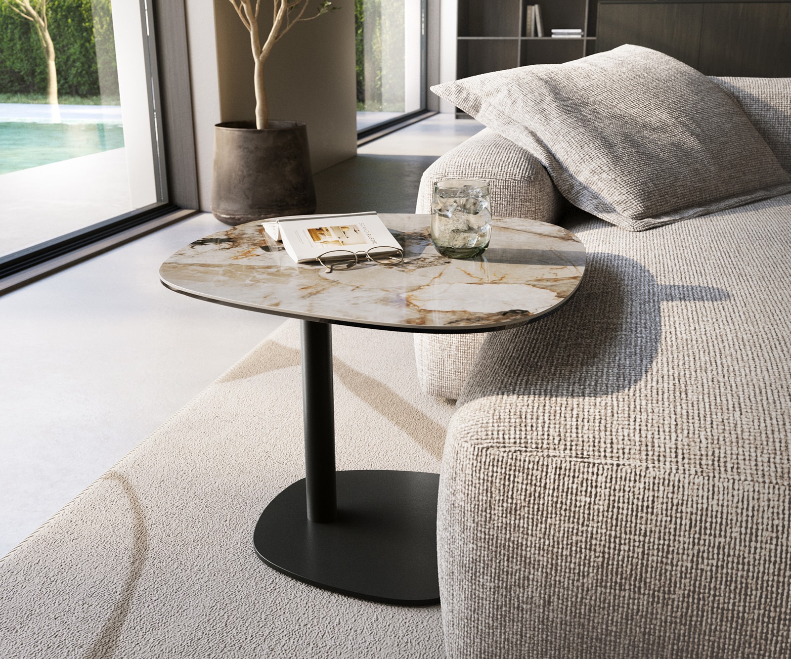 Beistelltisch Edge Boot 60x60 cm Keramik Patagonia Poliert Eleny Metall Schwarz