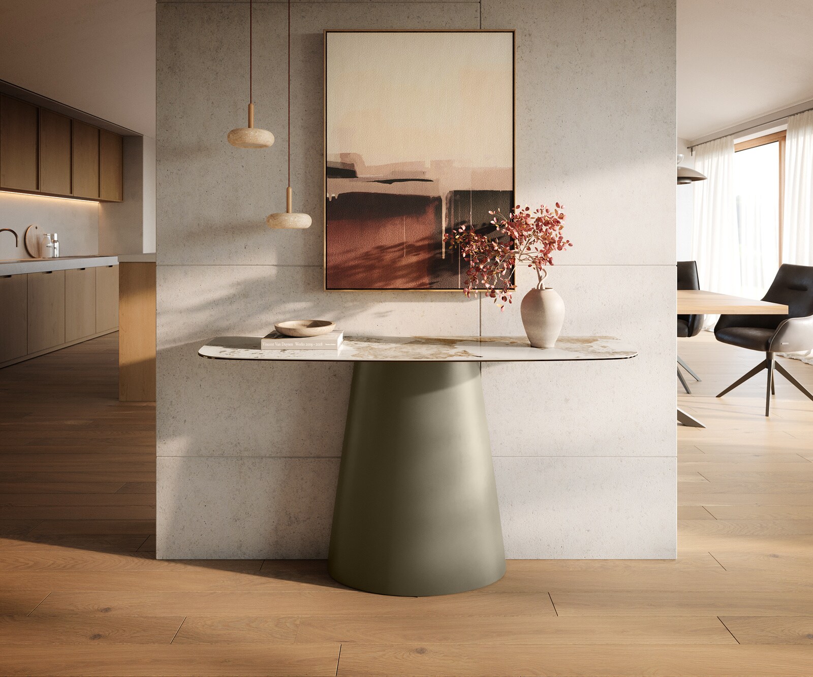Konsolentisch Edge Boot 140x40 cm Keramik Minas Melange Weiß-Beige Conos Metall Effektfinish Titan 3
