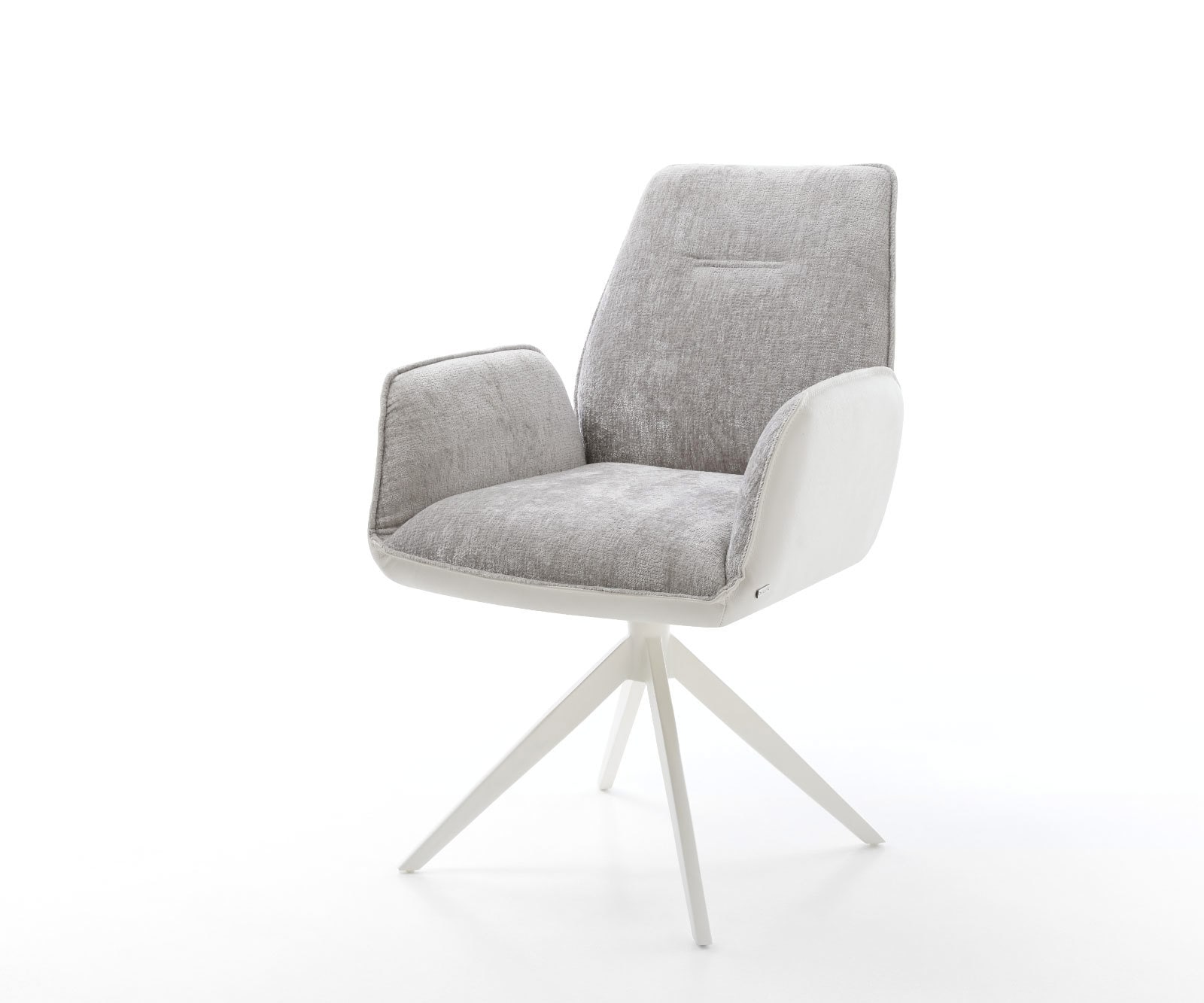 Drehstuhl Zoa-Flex Materialmix Echtleder Weiß-Silbergrau Kreuzgestell breit günstig online kaufen