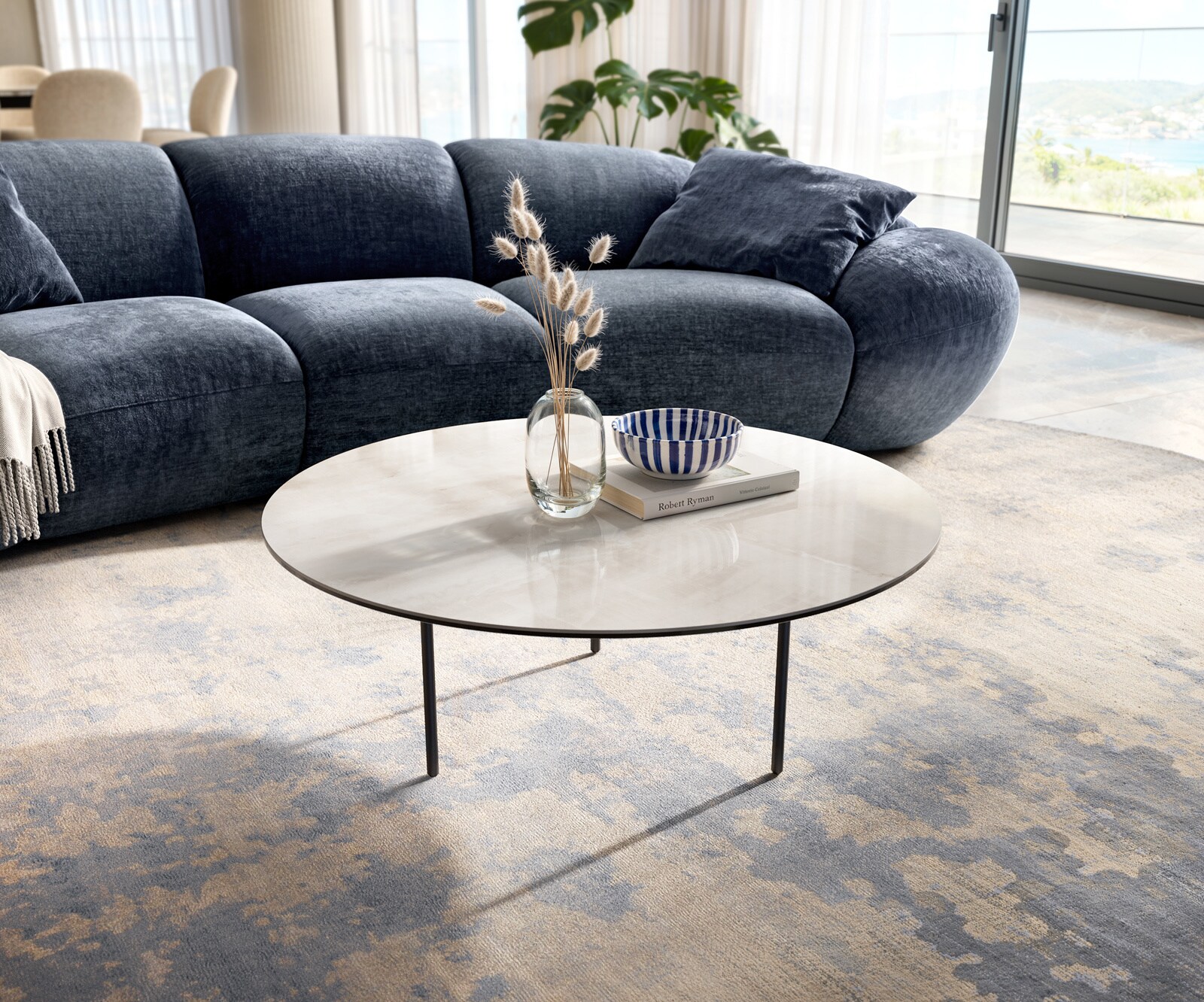 Couchtisch Edge Rund 90x90 cm Keramik Onyx Champagne Trive Metall Schwarz