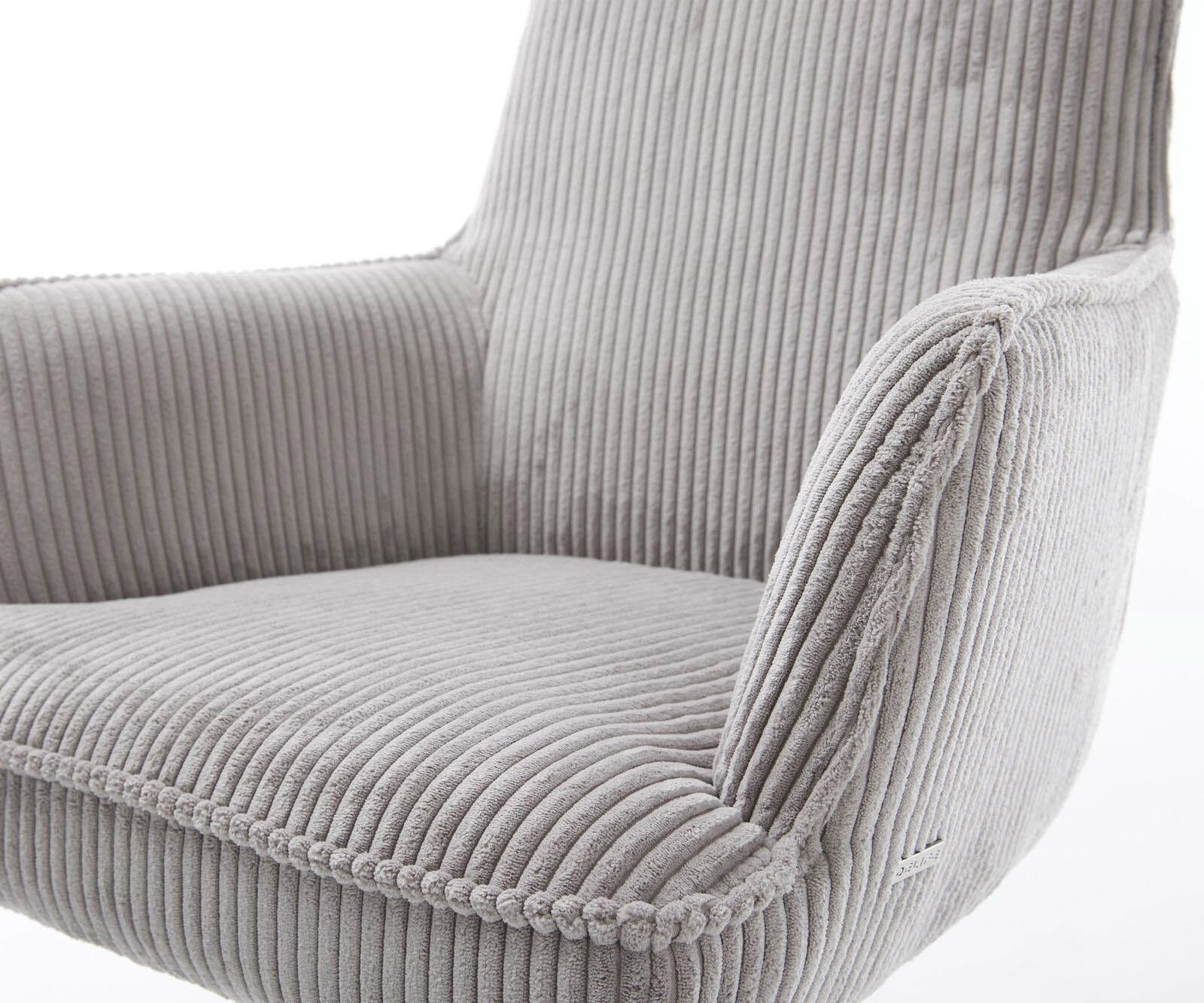 Drehstuhl Heira-Flex mit Armlehnen Cord Silbergrau Kreuzgestell breit Effektfinish Titan 360° drehbar Taschenfederkern 4