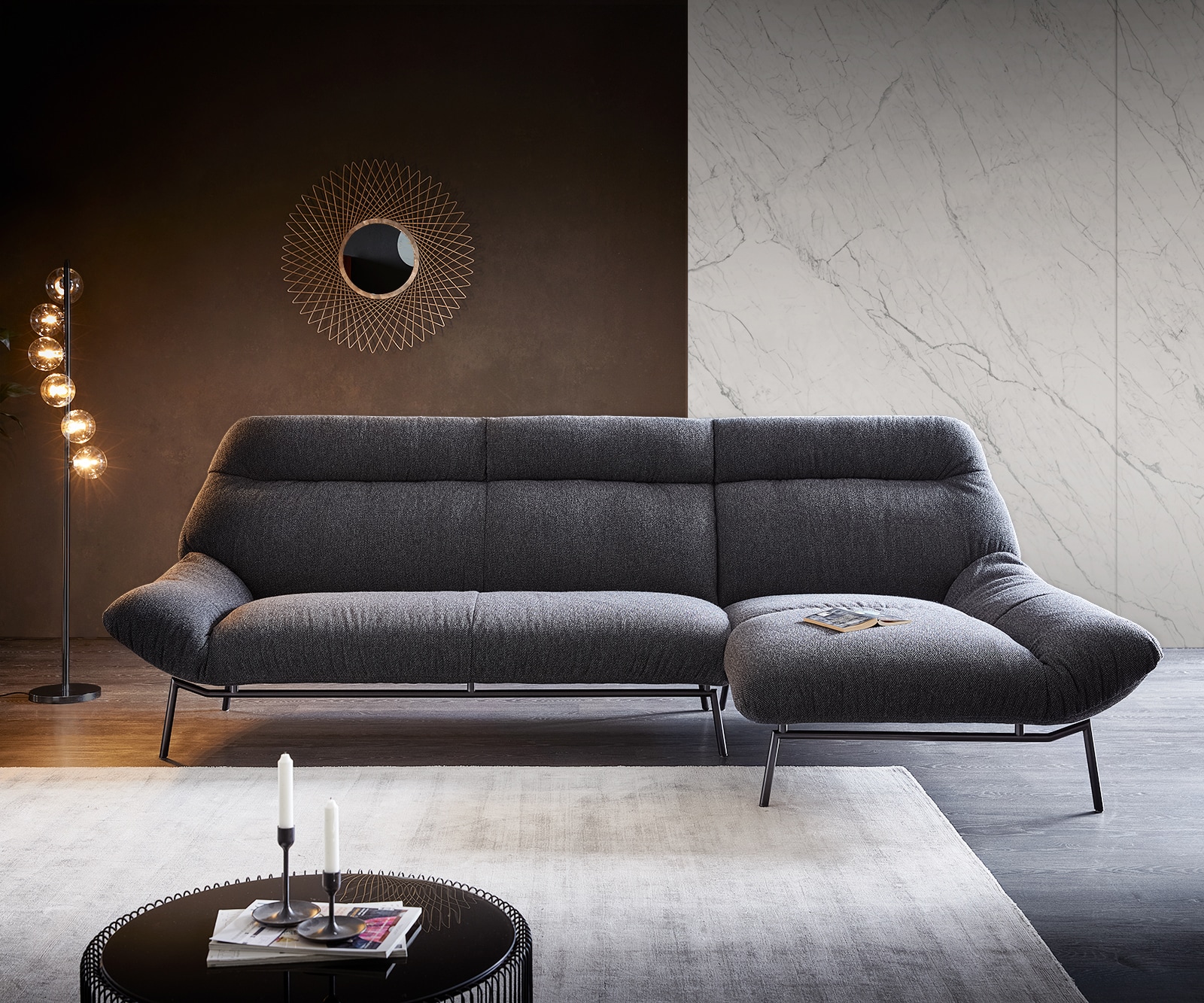 Ecksofa Shape High 305x160 Schwarz Longchair rechts by ES brand 1