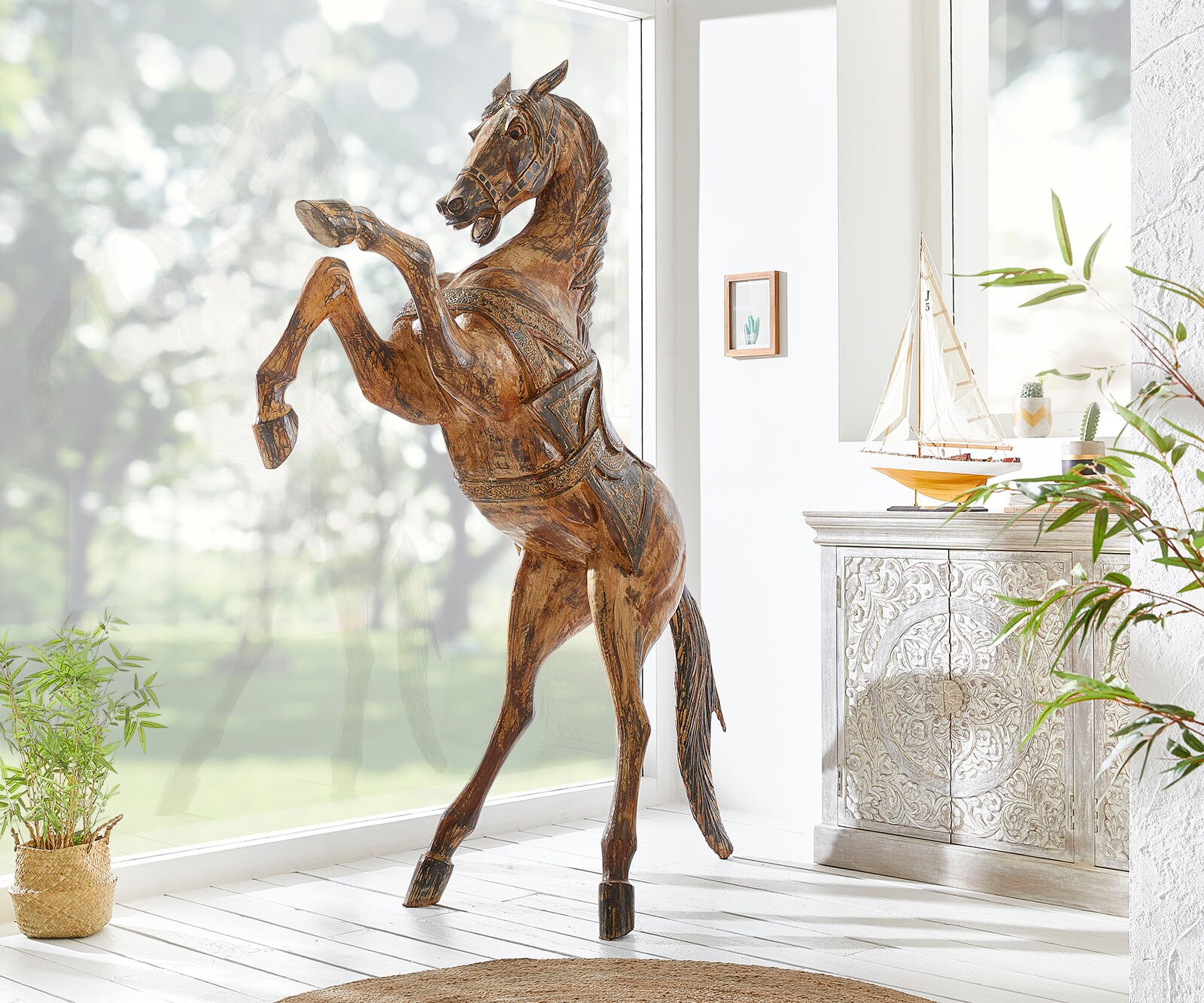 Dekoobjekt Pferd Albasia Holz antik 160cm