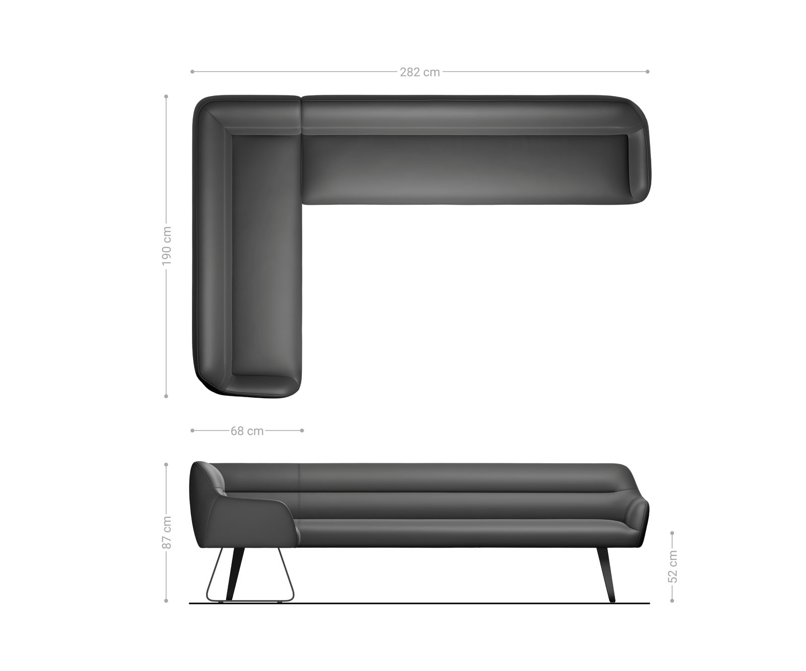 Esszimmerbank Taya-Flex 285x190 cm Bouclé Schlamm Kufengestell flach Schwarz Taschenfederkern Rechts 8