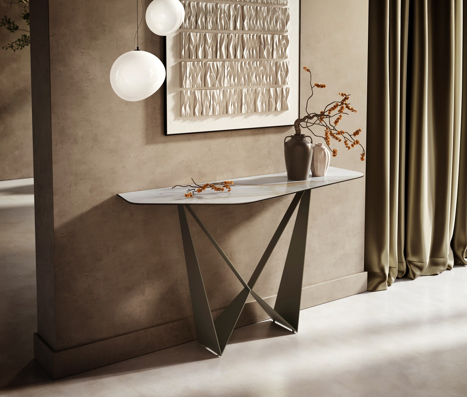 Konsolentisch Edge Polygonal 140x50 cm Keramik Onyx Pearl Spios Metall Effektfinish Titan 3