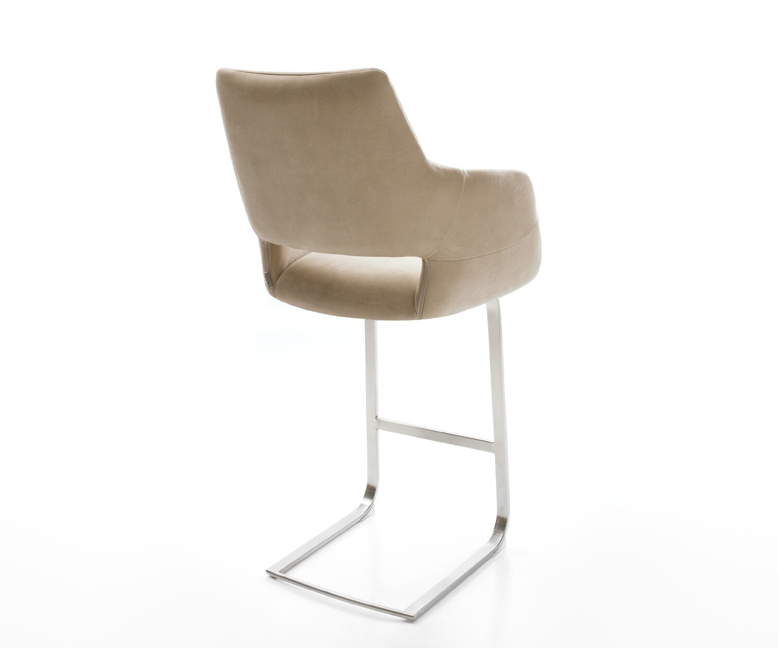Barstuhl Yago-Flex Mikrofaser Beige Vintage Freischwinger Flach Edelstahl Silberfarben Taschenfederkern 5