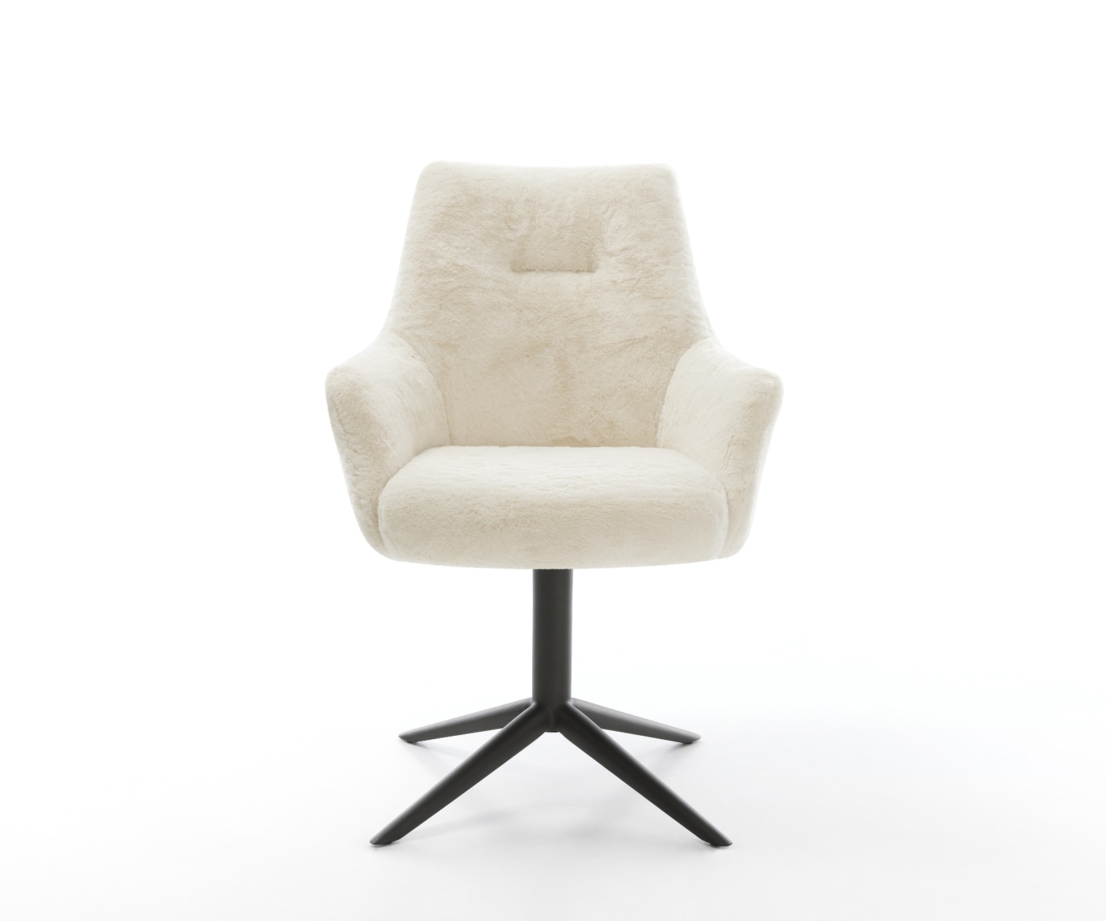 Drehstuhl Alja-Flex mit Armlehnen Plüsch Creme-Weiß Fußkreuz Schwarz 360° drehbar Wippfunktion Taschenfederkern 2