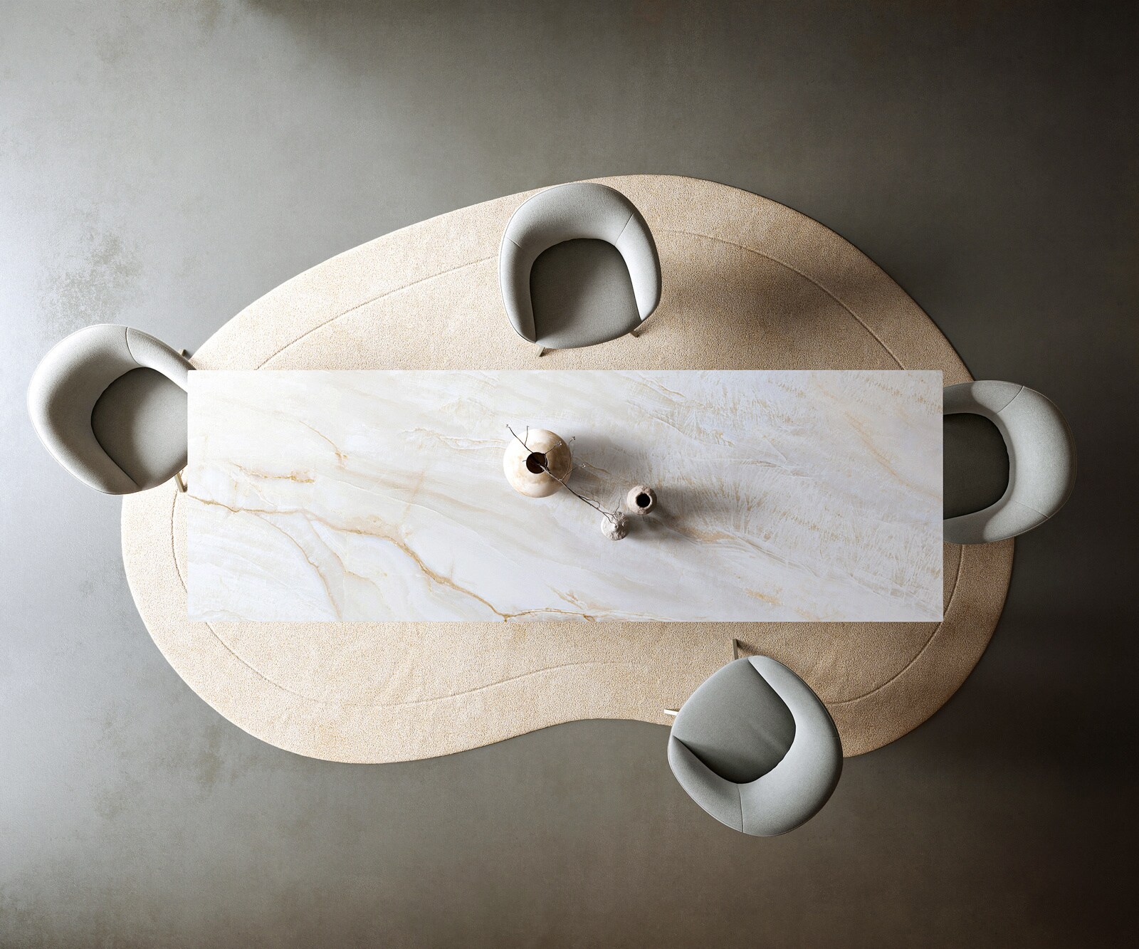 Esstisch Edge 300x100 cm Keramik Onyx Pearl Estelar rund Metall Effektfinish Titan 6