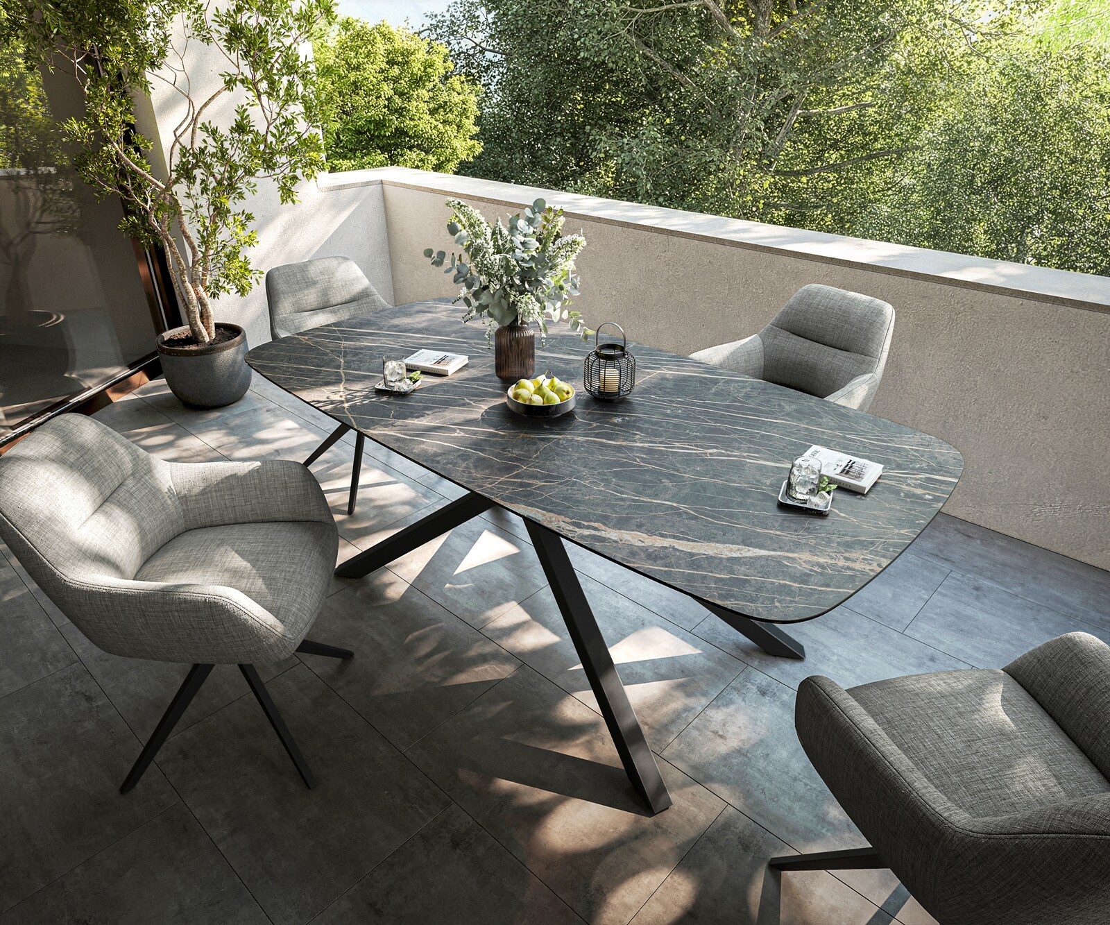 Outdoortisch Edge Boot 200x100 cm Keramik Laminam® Noir Desir Braun Kreuzgestell Rechteck Schwarz 3