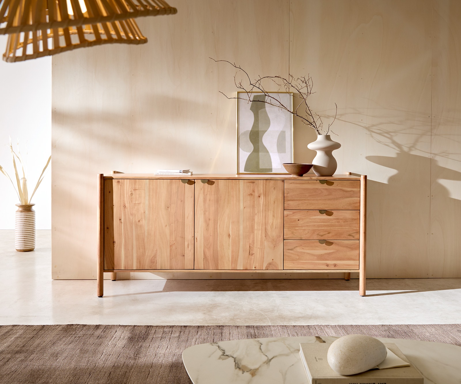 Sideboard Caius 175 cm Akazie Aura 2 Türen 3 Schubladen 1 Sideboard Caius 175 cm Akazie Aura 2 Türen 3 Schubladen 1