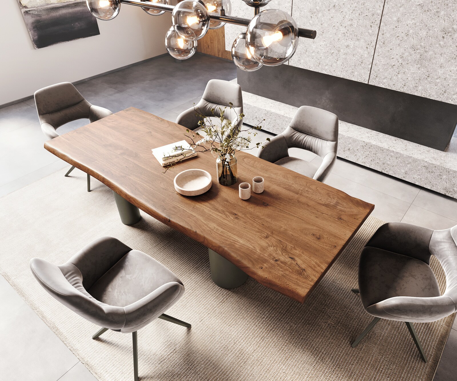 Esstisch Edge 260x100 XL Akazie Braun Pilier Metall Effektfinish Titan Live-Edge 3