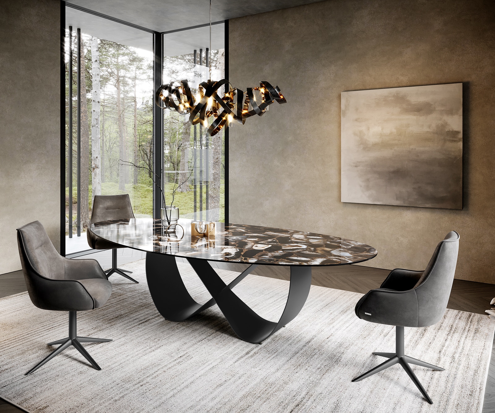 Esstisch Edge Oval 280x130 cm Keramik Iris FMG Agatablack Infinity Metall Schwarz 6
