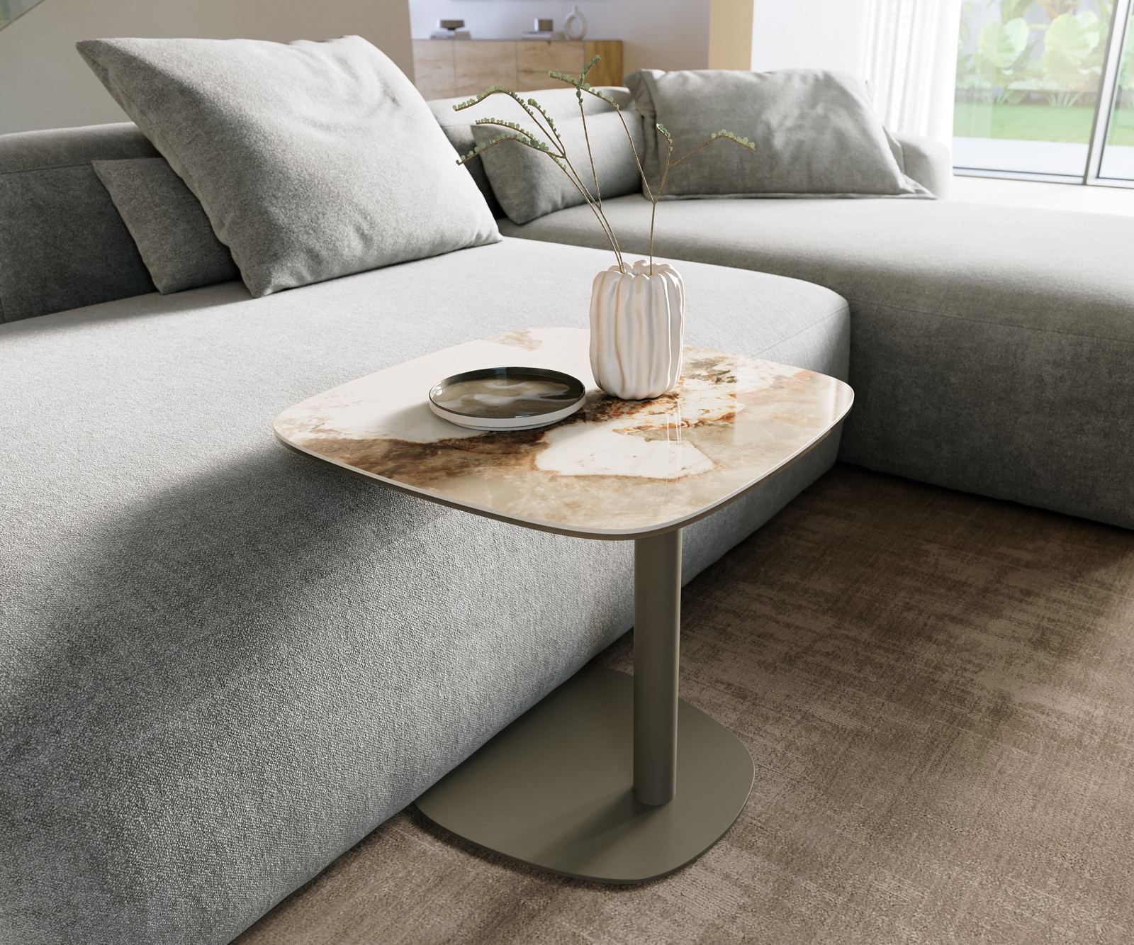 Delife Couchtisch Edge Boot 50x50 Cm Keramik Minas Melange Eleny Metall Effektfinish Titan