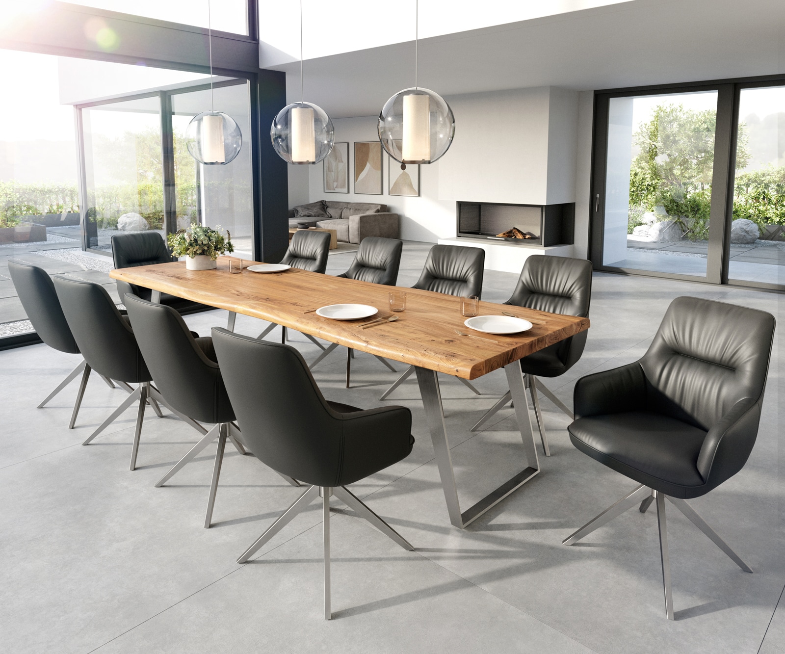 Esszimmerstuhl Zelia-Flex mit Armlehnen Echt-Leder Schwarz Kreuzgestell breit Edelstahl Taschenfederkern 3 Esszimmerstuhl Zelia-Flex mit Armlehnen Echt-Leder Schwarz Kreuzgestell breit Edelstahl Taschenfederkern 3