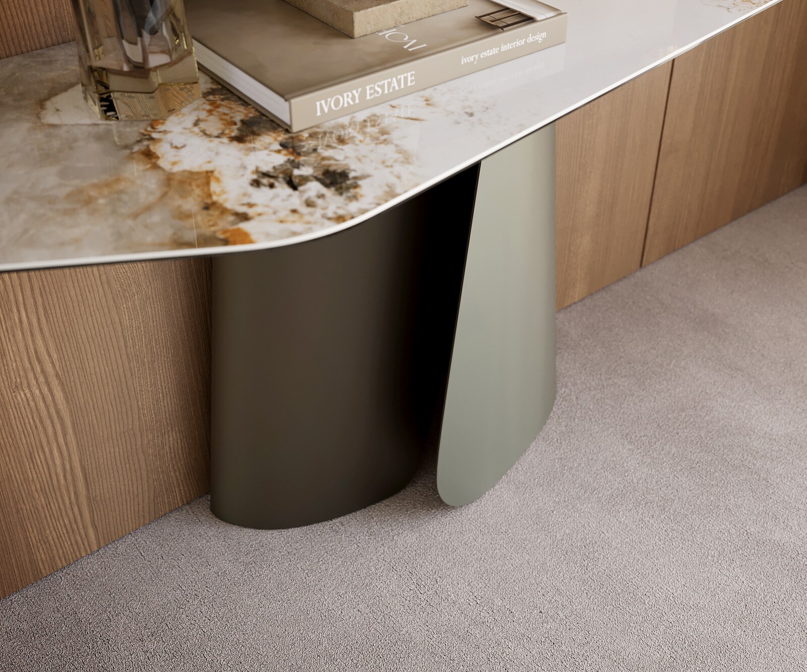 Konsolentisch Edge Polygonal 180x50 cm Keramik Minas Melange Weiß-Beige Livos Metall Effektfinish Titan 5