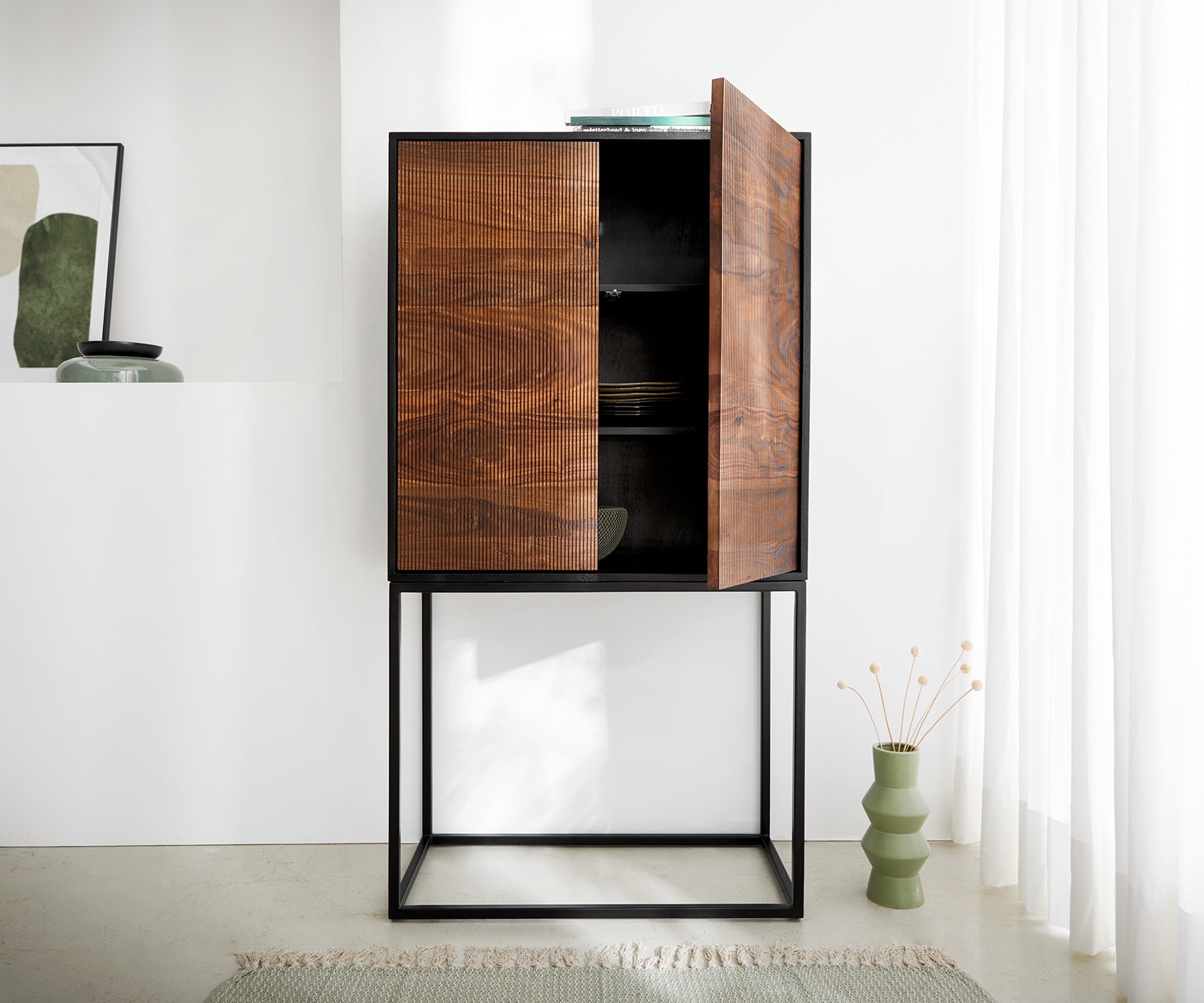 Highboard Vaag 80x150 cm Sheesham Natur Mango Schwarz Metall Schwarz 2 Türen 4 Highboard Vaag 80x150 cm Sheesham Natur Mango Schwarz Metall Schwarz 2 Türen 4