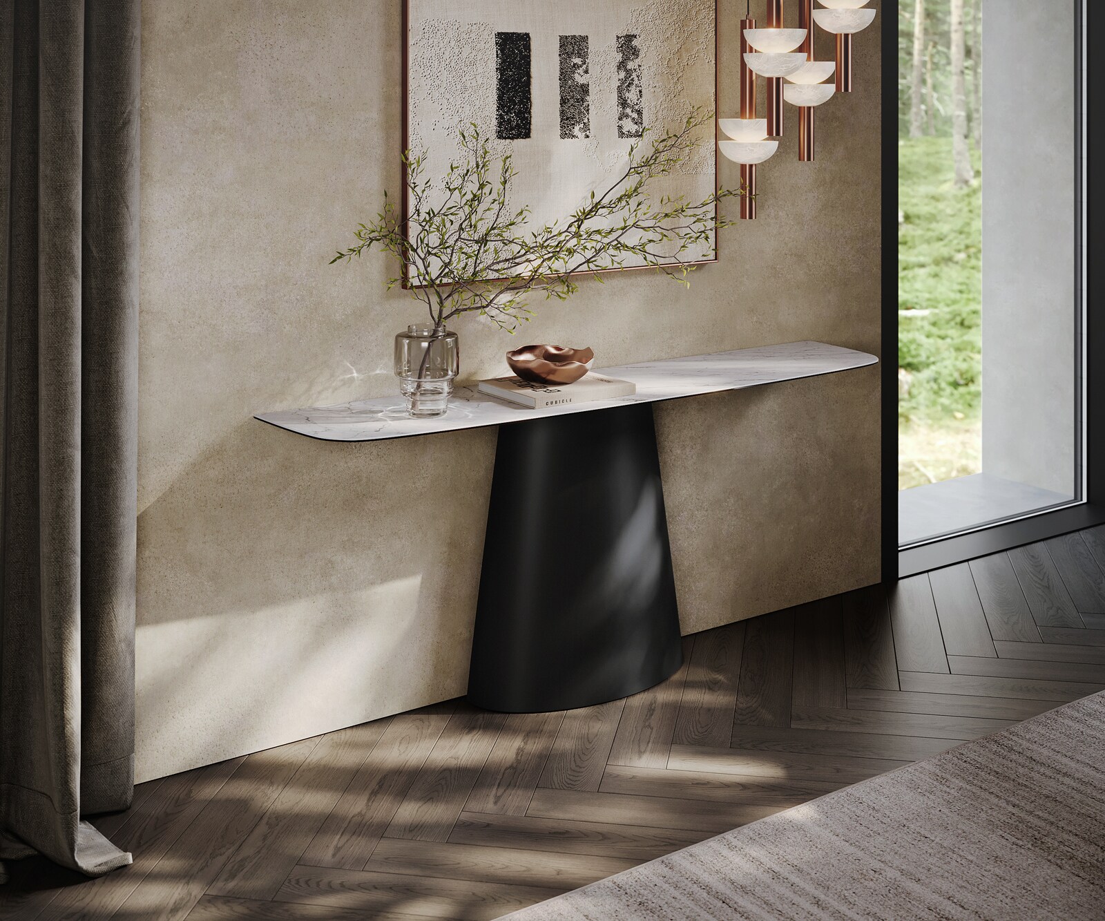 Konsolentisch Edge Boot 180x40 cm Keramik Laminam® Statuarietto Weiß Conos Metall Schwarz 3