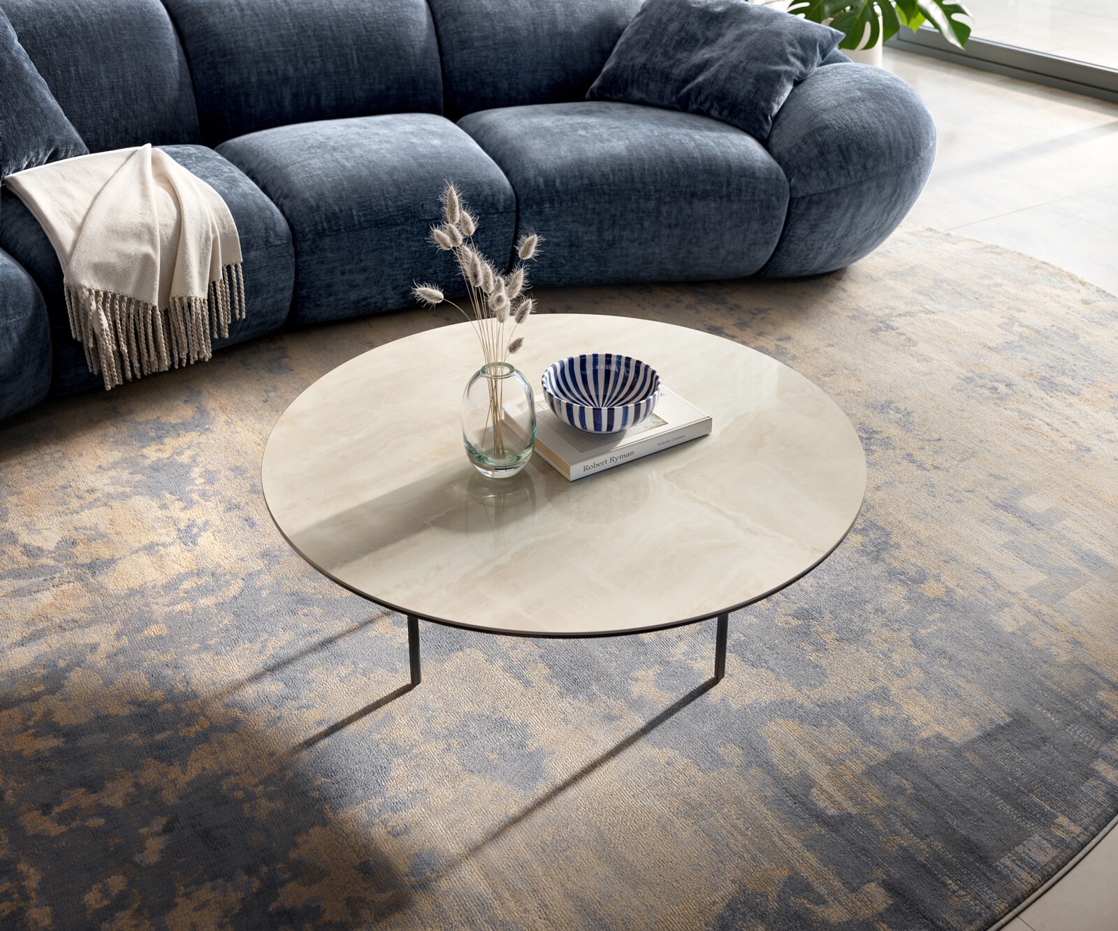 Couchtisch Edge Rund 90x90 cm Keramik Onyx Champagne Trive Metall Schwarz 2