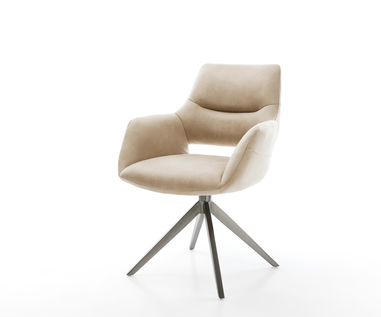 Drehstuhl Yago-Flex mit Armlehnen Mikrofaser Beige Vintage Kreuzgestell breit Graphit 360° drehbar Wippfunktion Taschenfederkern