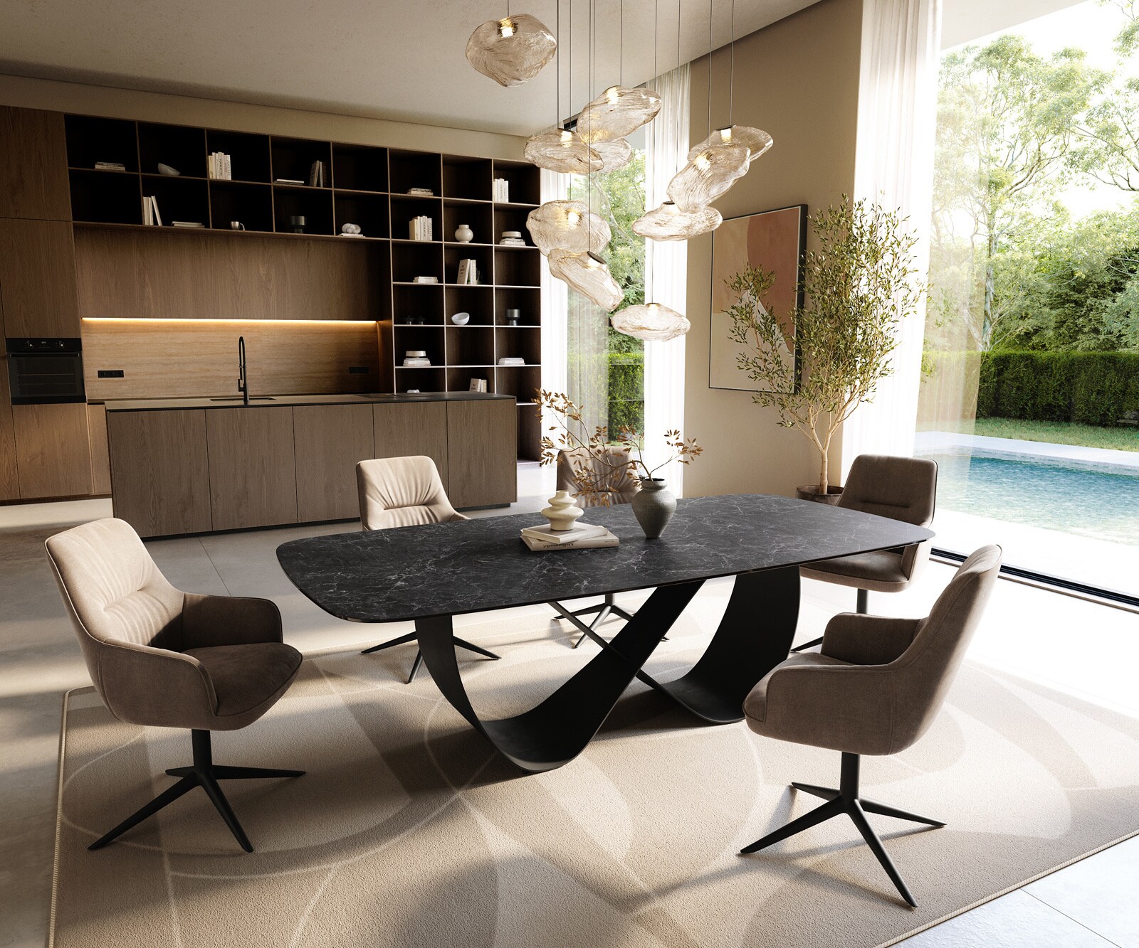 Esstisch Edge Boot 240x120 cm Keramik Laminam® Nero Greco Anthrazit Infinity Metall Schwarz 6