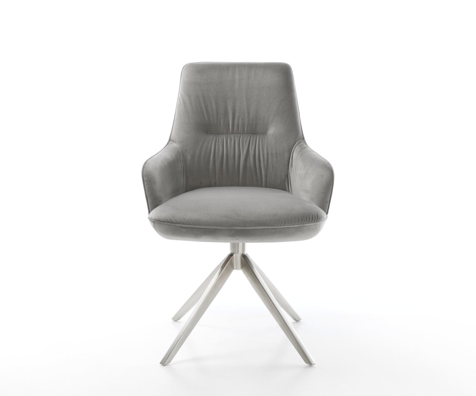 Drehstuhl Zelia-Flex mit Armlehnen Samt Grau Kreuzgestell breit Edelstahl 360° drehbar Wippfunktion Taschenfederkern 2