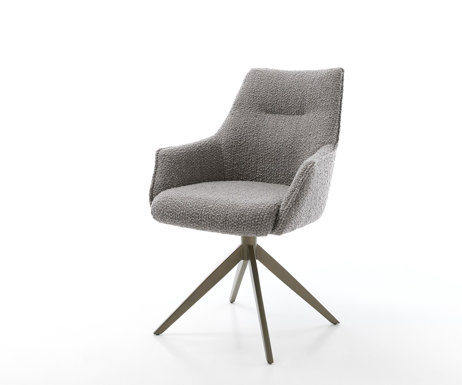 Drehstuhl Alja-Flex mit Armlehnen Bouclé Silbergrau Kreuzgestell breit Effektfinish Titan 360° drehbar Taschenfederkern