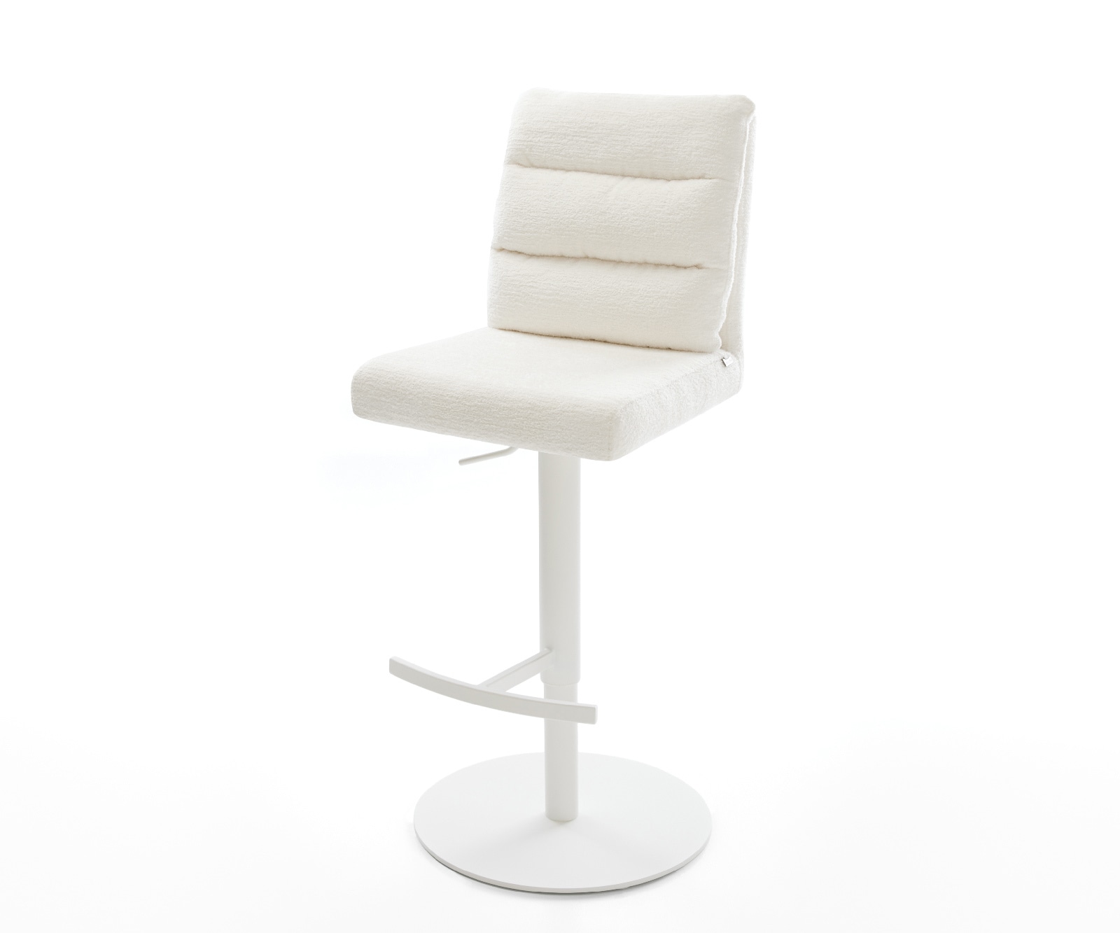 Barstuhl Pela-Flex Bouclé Soft Beige Drehfuß höhenverstellbar Metall Weiß
