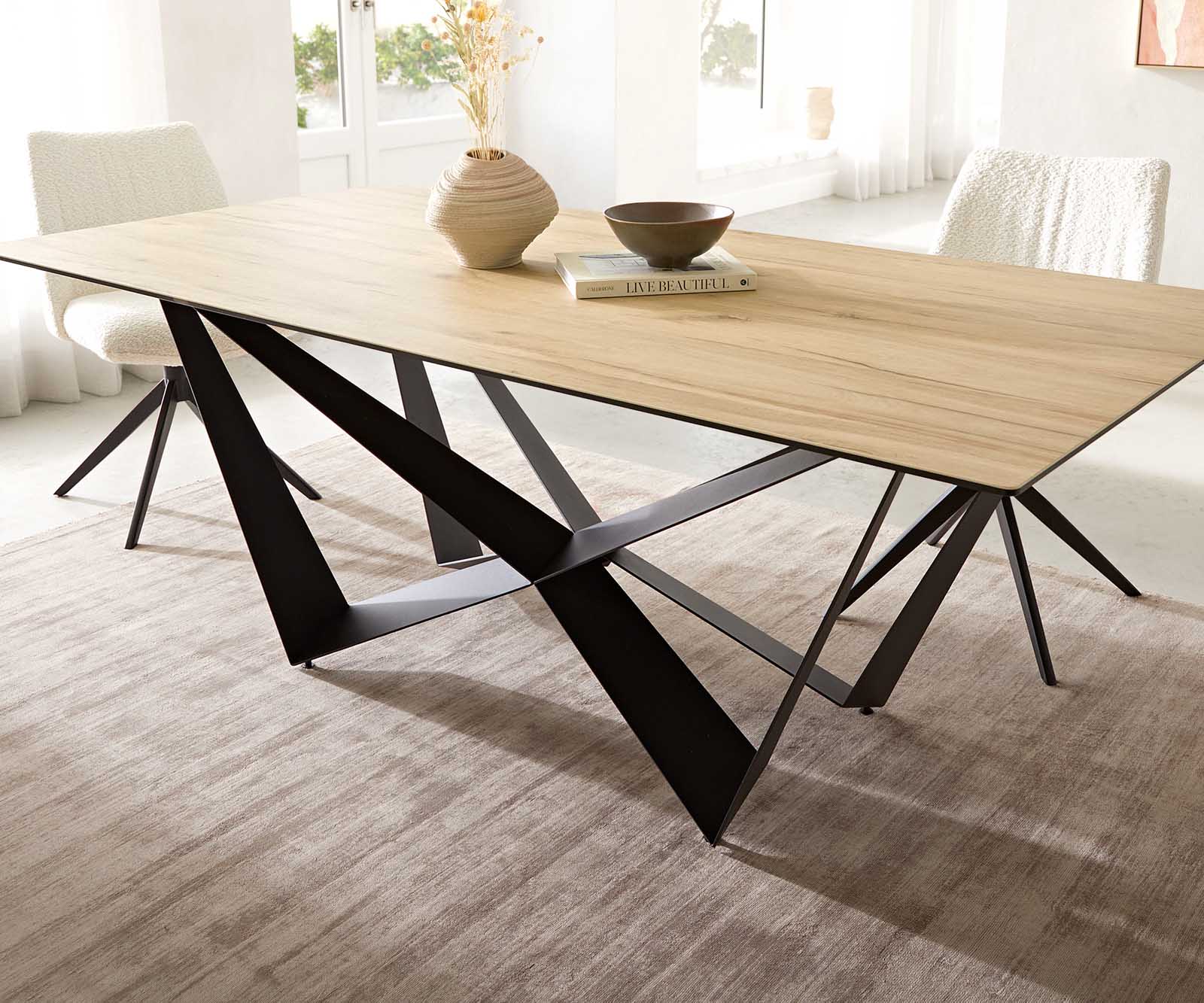 Esstisch Edge 200x100 Keramik Laminam® Sabbia Eichefarbig Spider Flachstahl Schwarz 6 Esstisch Edge 200x100 Keramik Laminam® Sabbia Eichefarbig Spider Flachstahl Schwarz 6