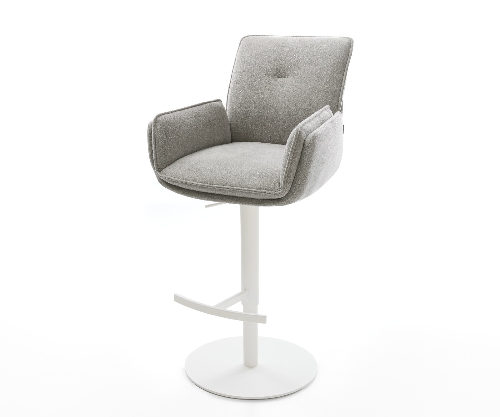 Barstuhl Nela-Flex Strukturstoff Soft Grau Drehfuß höhenverstellbar Metall Weiß 1