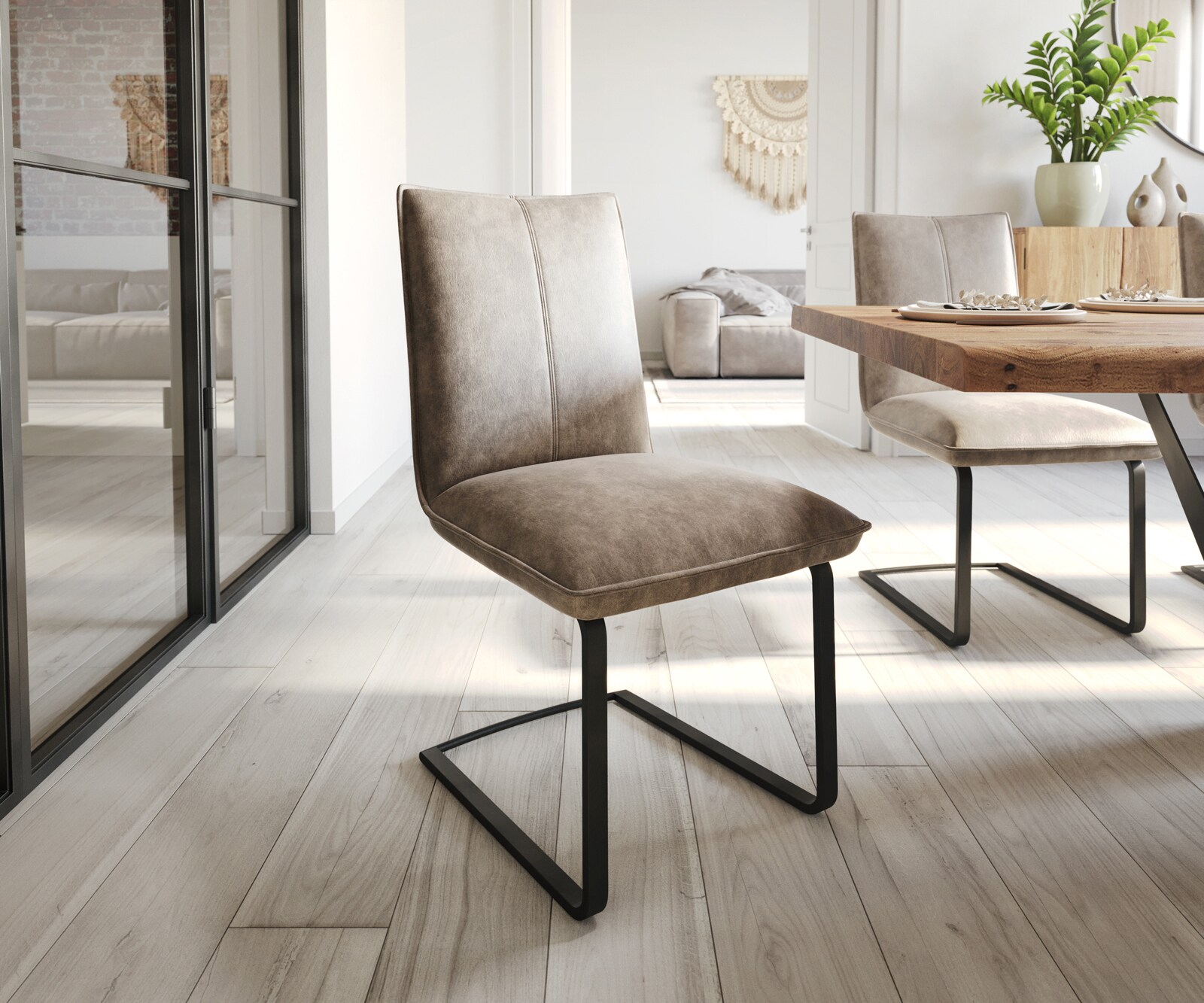Freischwinger Lelio-Flex Mikrofaser Taupe Vintage Freischwinger flach Schwarz Taschenfederkern