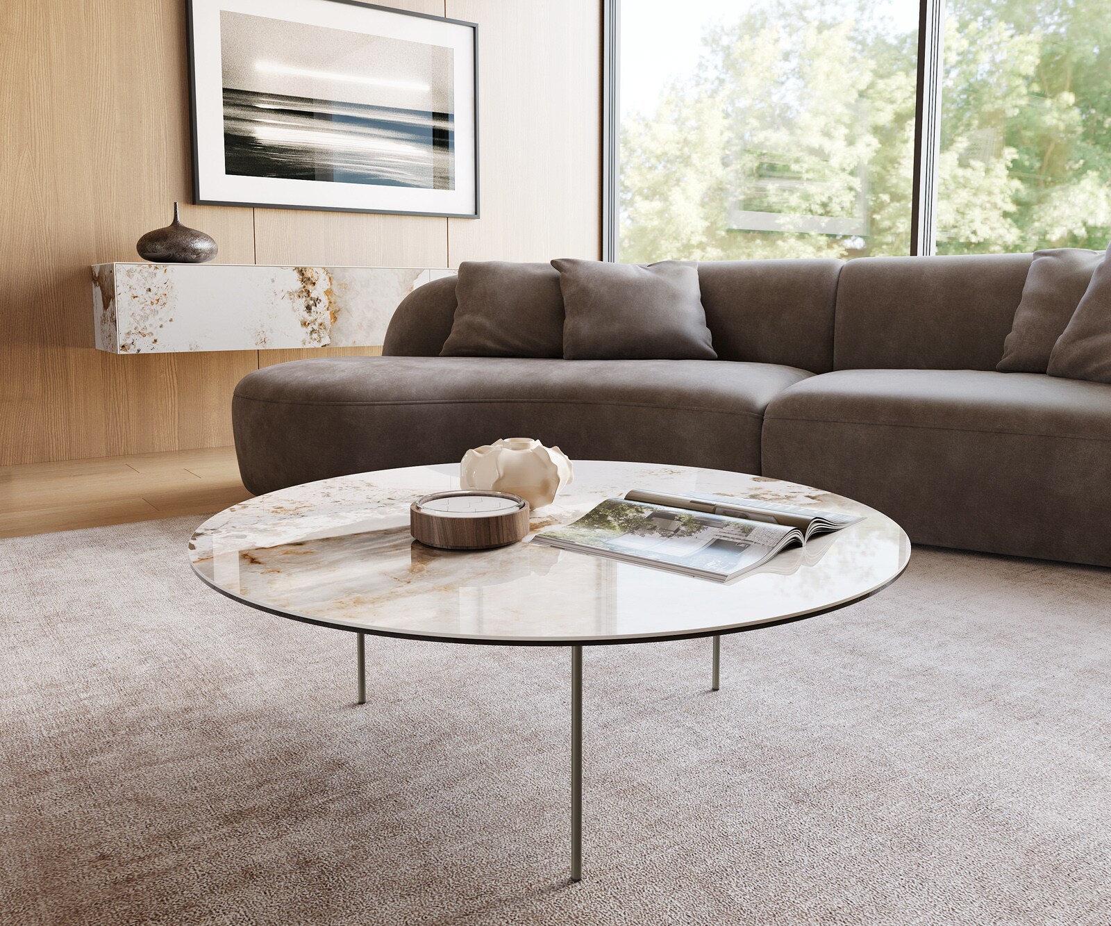 Couchtisch Edge Rund 100x100 cm Keramik Minas Melange Trive Metall Effektfi günstig online kaufen
