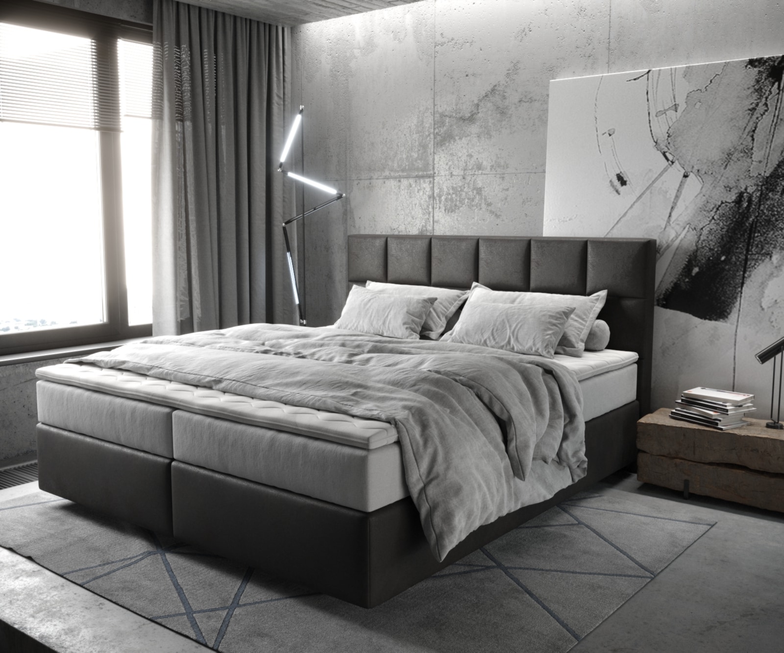 Boxspringbett Dream-Fine 180x200 cm Mikrofaser Anthrazit Vintage mit TFK Matratze und Visco Topper