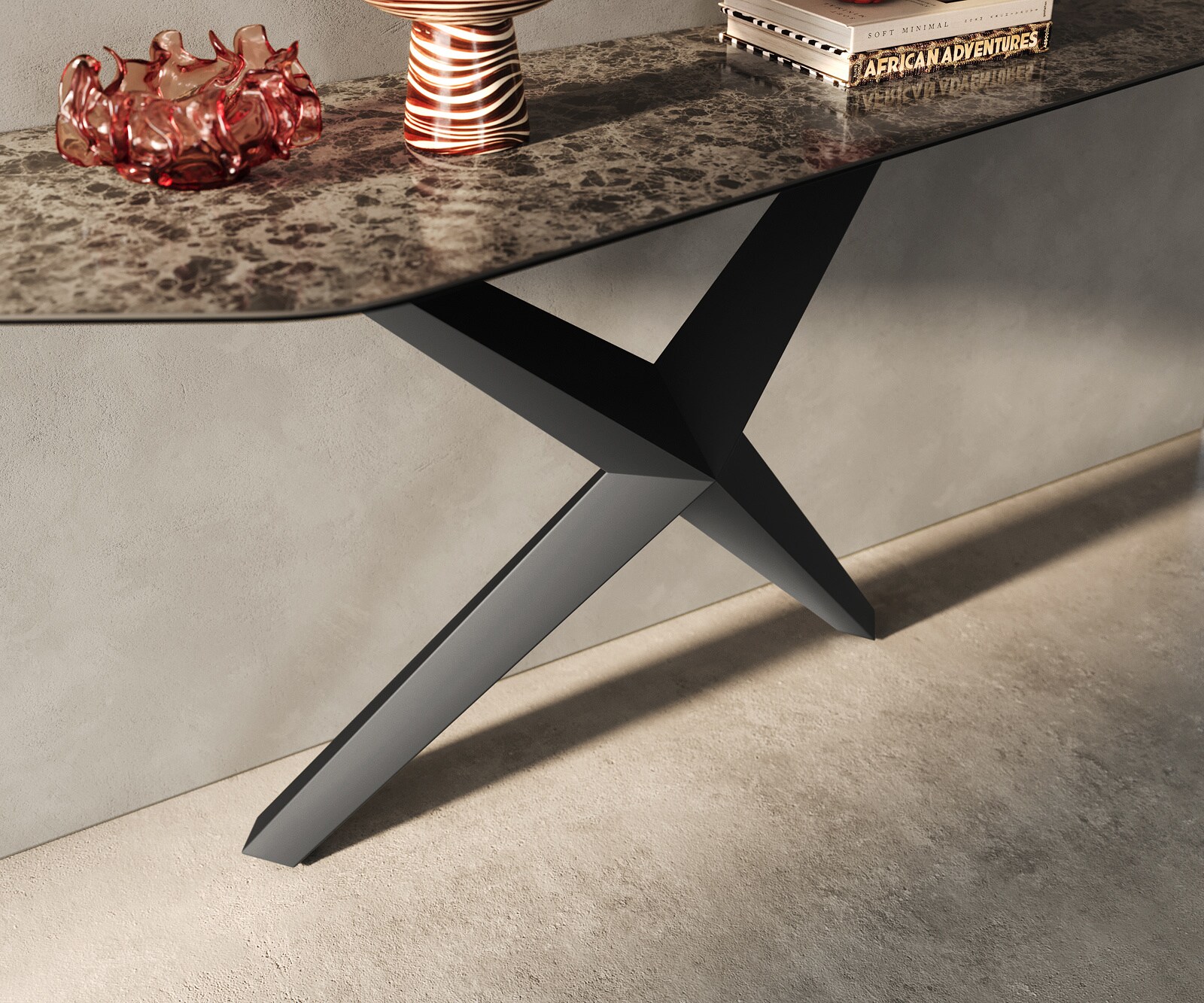 Konsolentisch Edge Polygonal 180x50 cm Keramik Emperador Extra Lucidato Dunkelbraun Zentharo Metall Schwarz 6