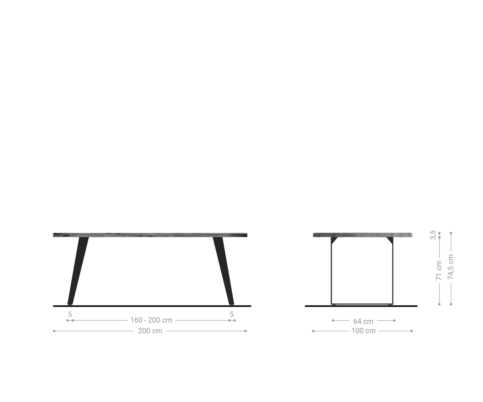 Esstisch Edge 200x100 Akazie Natur Metall Schräg Live-Edge 8